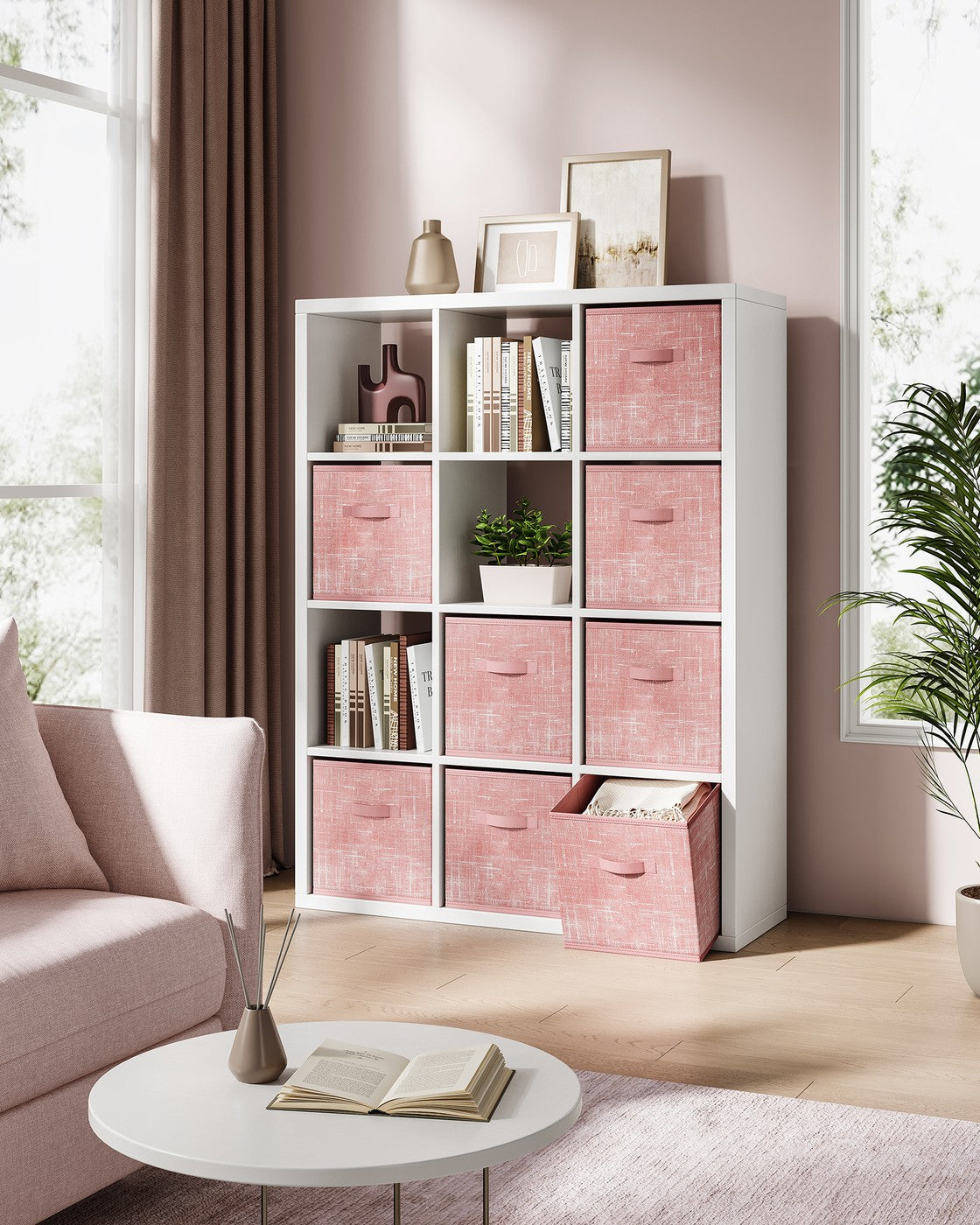 Storage Cubes - Non-Woven Fabric - Jelly Pink - Set of 8 with Double Handles