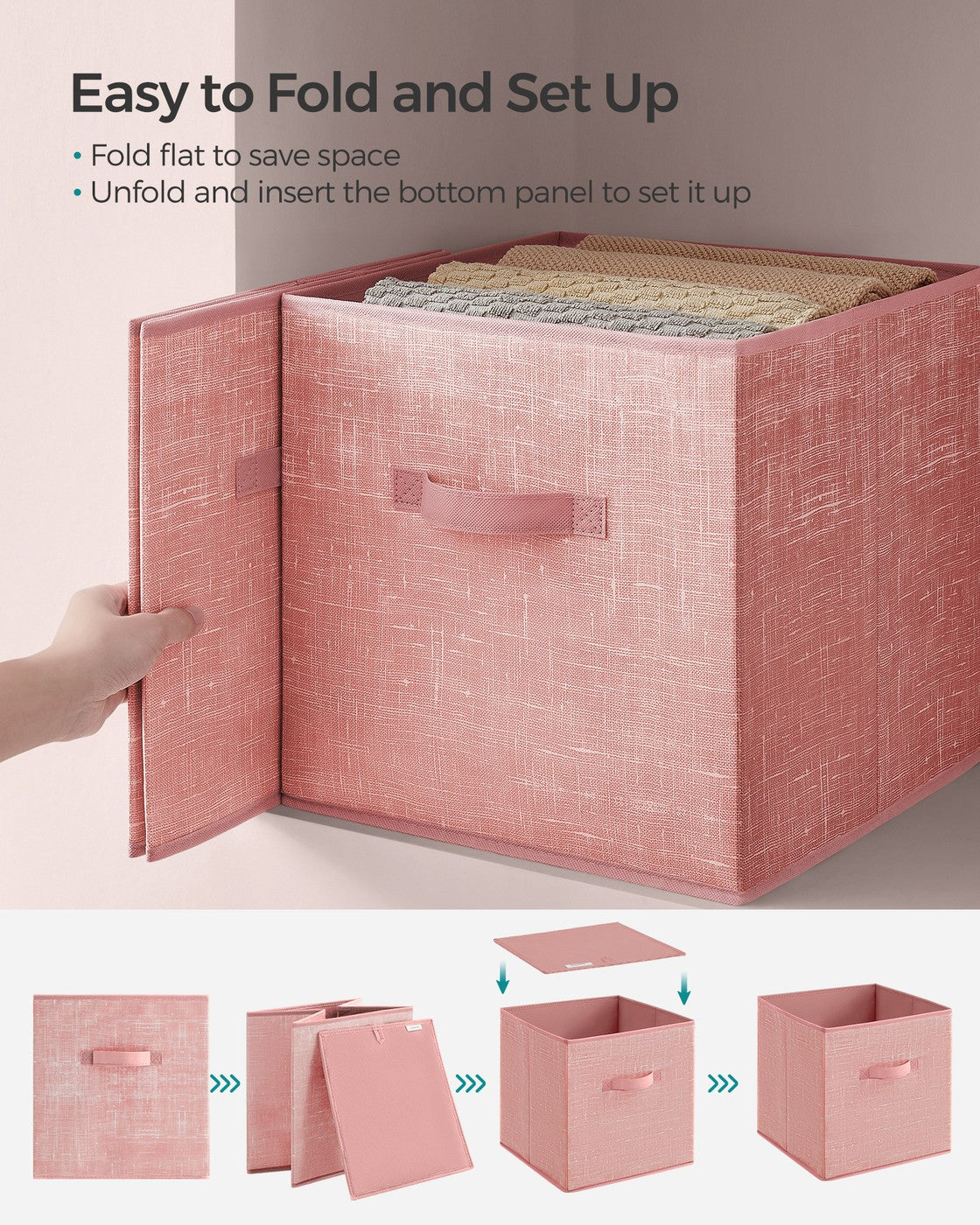 Storage Cubes - Non-Woven Fabric - Jelly Pink - Set of 8 with Double Handles