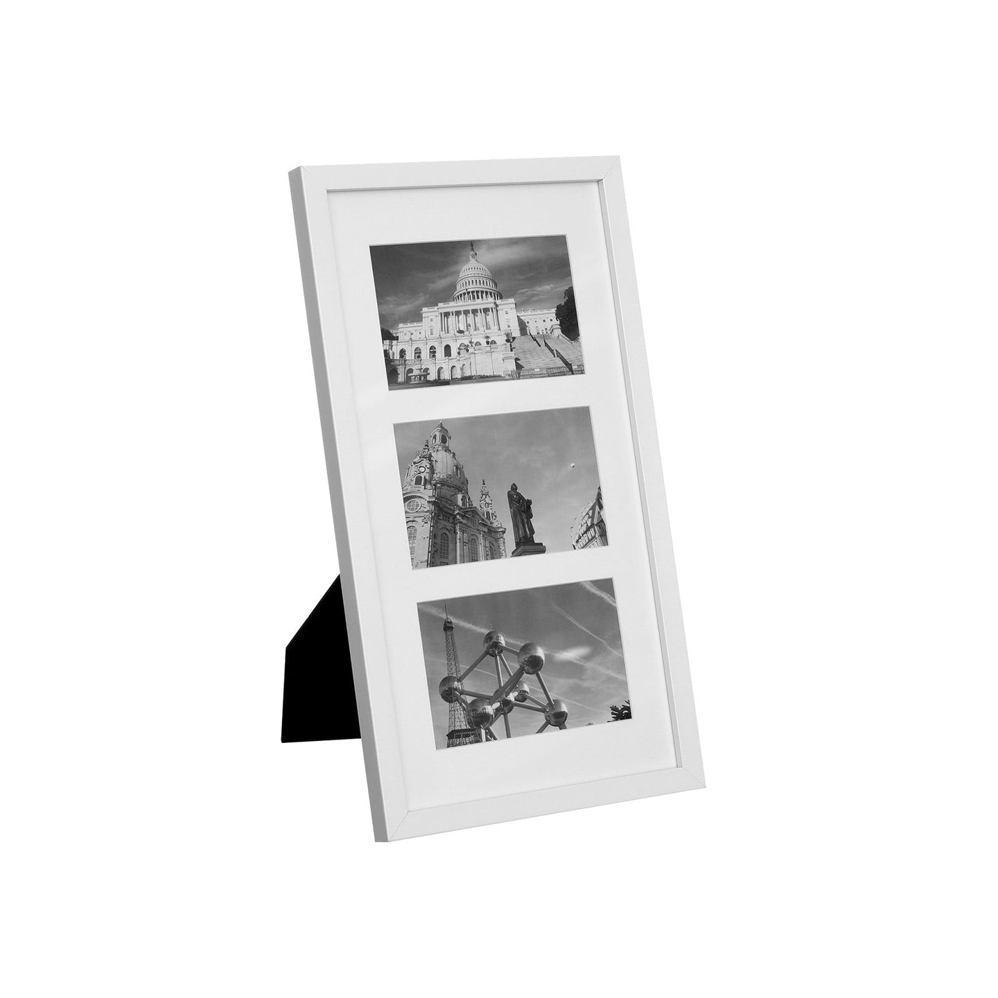 Triple Picture Frame - MDF with Glass Front - White - Wall Mounted or Table Top Display for Three 10 x 15 cm Photos