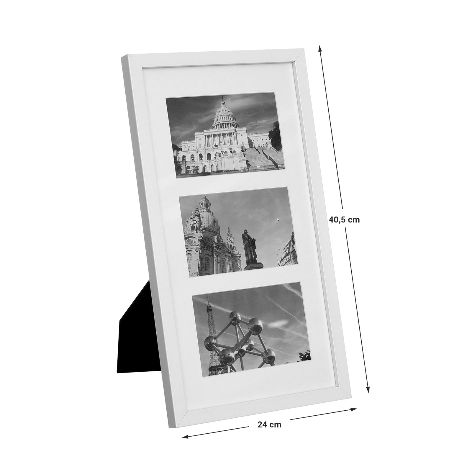 Triple Picture Frame - MDF with Glass Front - White - Wall Mounted or Table Top Display for Three 10 x 15 cm Photos