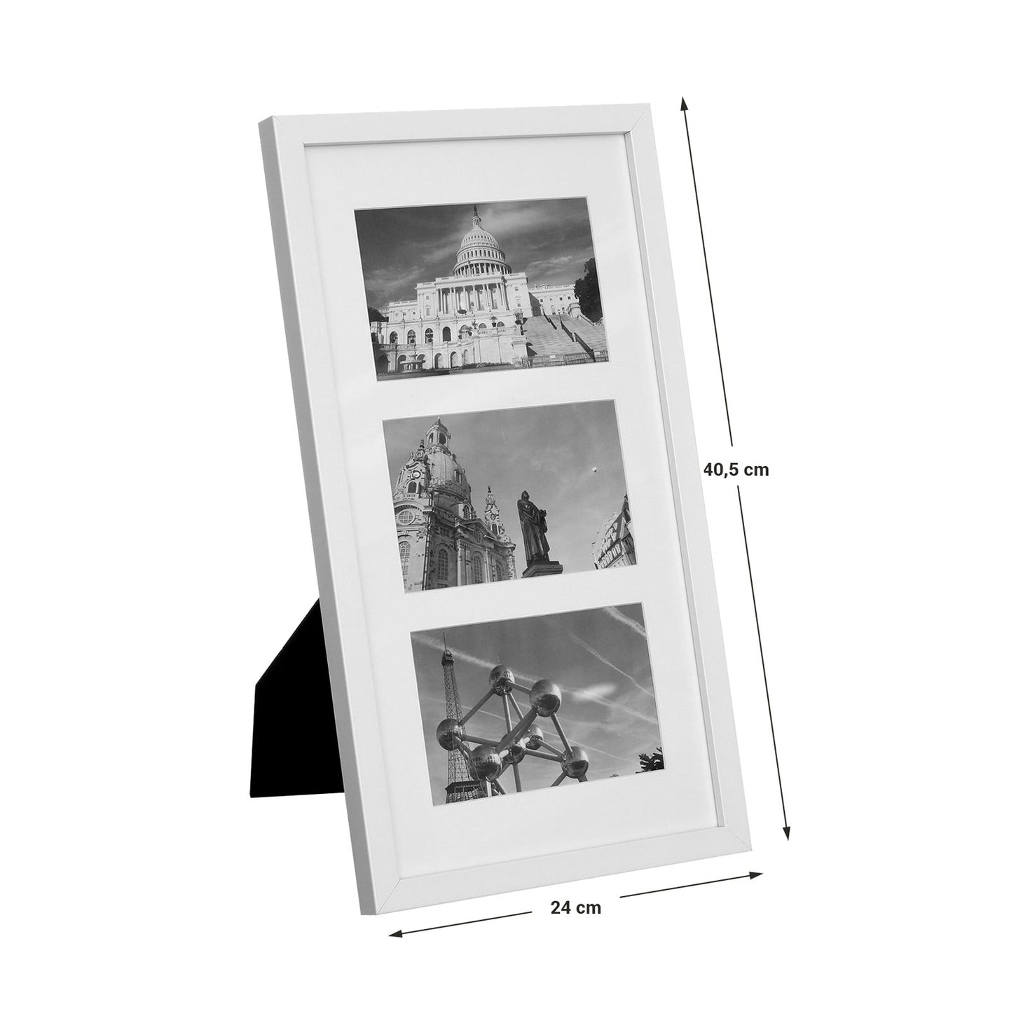 Triple Picture Frame - MDF with Glass Front - White - Wall Mounted or Table Top Display for Three 10 x 15 cm Photos