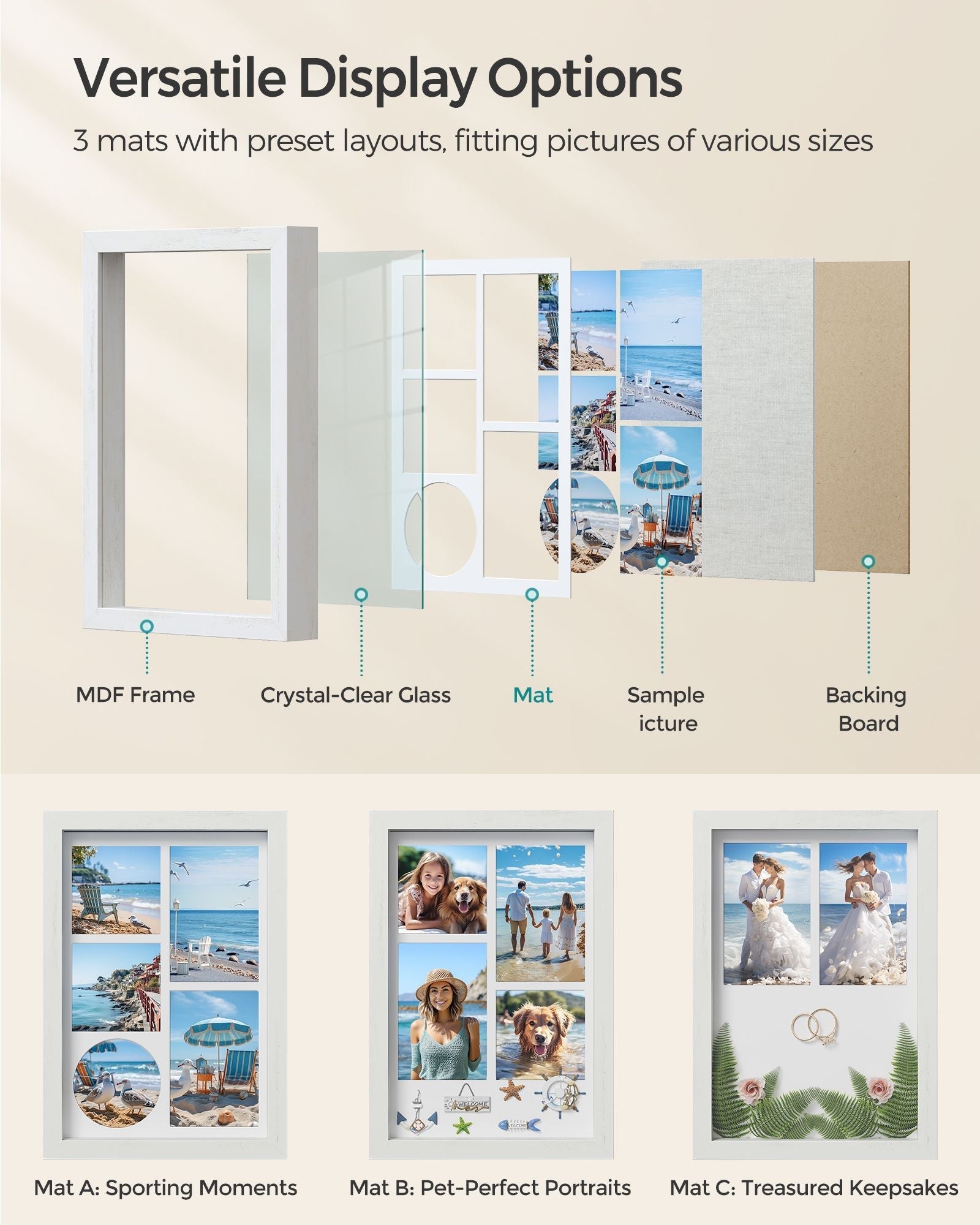 A4 Shadow Box Picture Frame - Wood - Multi-Photo