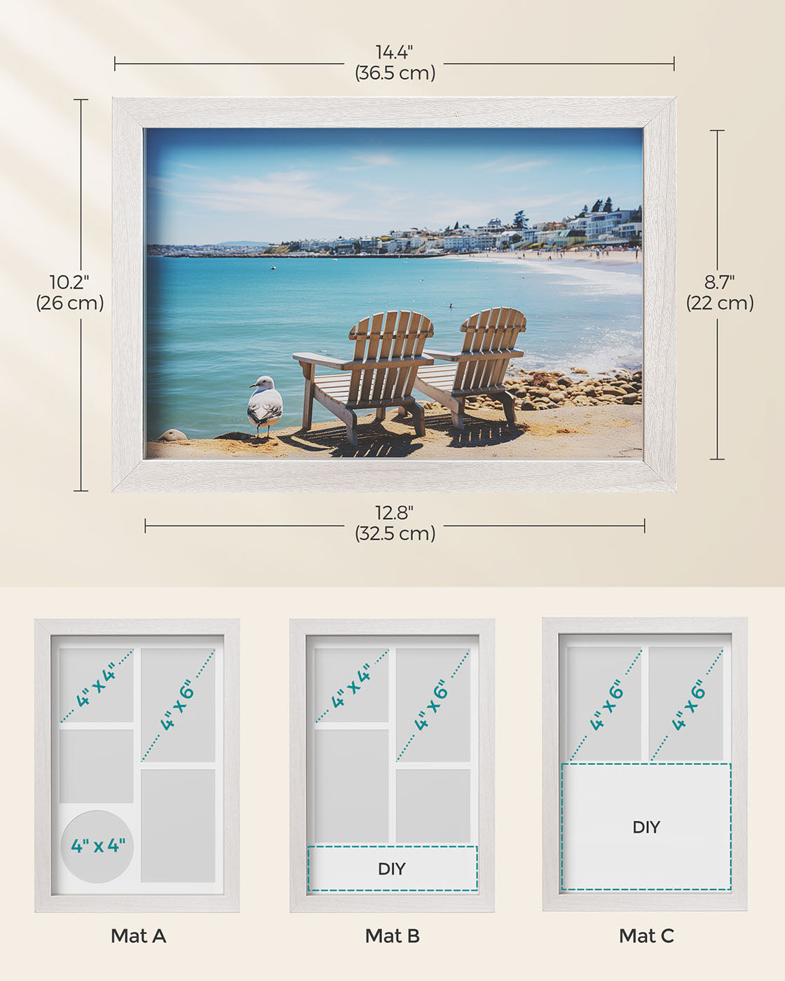 Set of 2 A4 Picture Frames - Wood - Black - Includes 6 Mats and 4 Push Pins