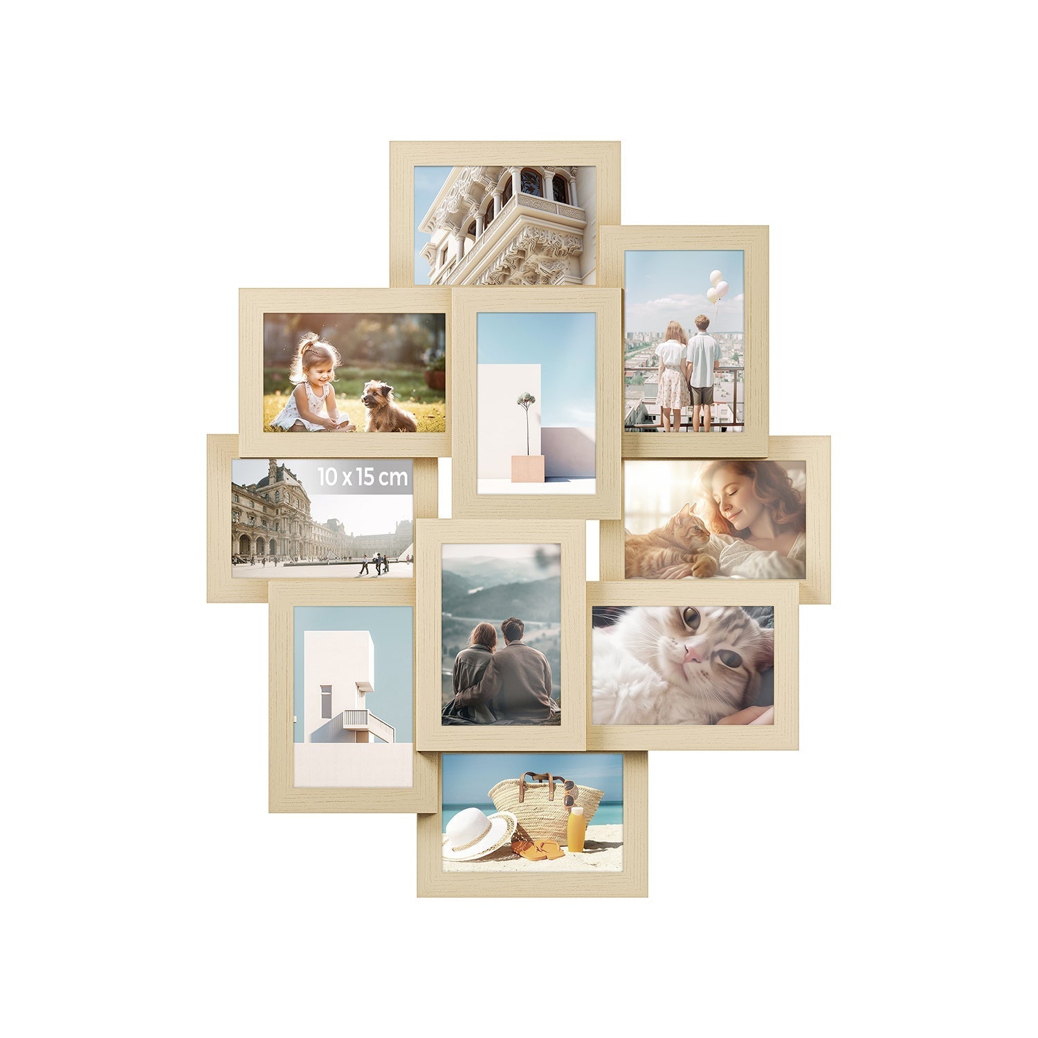 Photo Frame Collage - MDF - Natural Beige - Wall Mounted for 10 Photos (4x6)