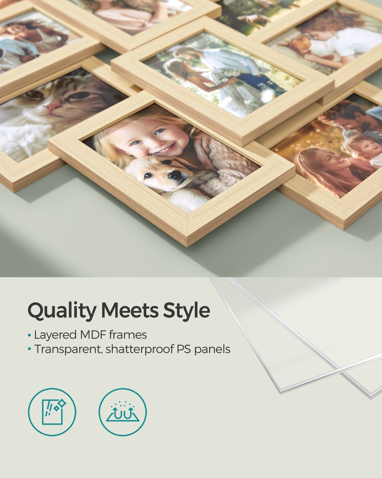 Photo Frame Collage - MDF - Natural Beige - Wall Mounted for 10 Photos (4x6)