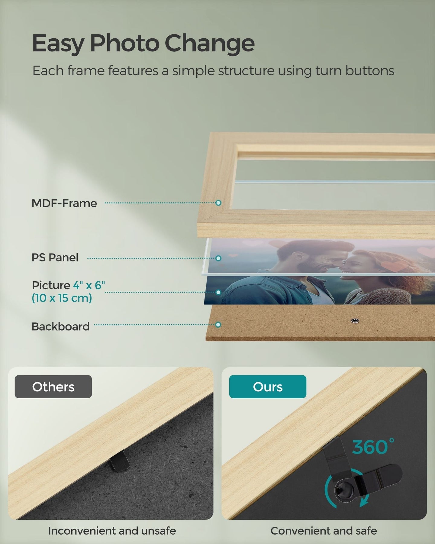 Photo Frame Collage - MDF - Natural Beige - Wall Mounted for 10 Photos (4x6)