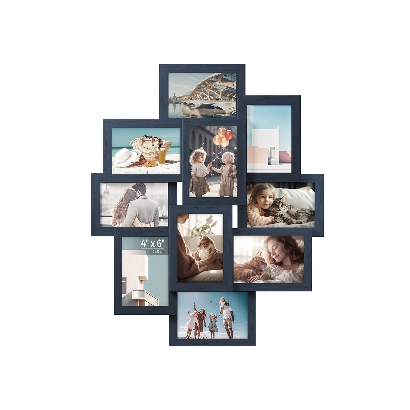 Photo Frame Collage - MDF - Navy Blue - 10-Window Gallery for 4x6 Photos