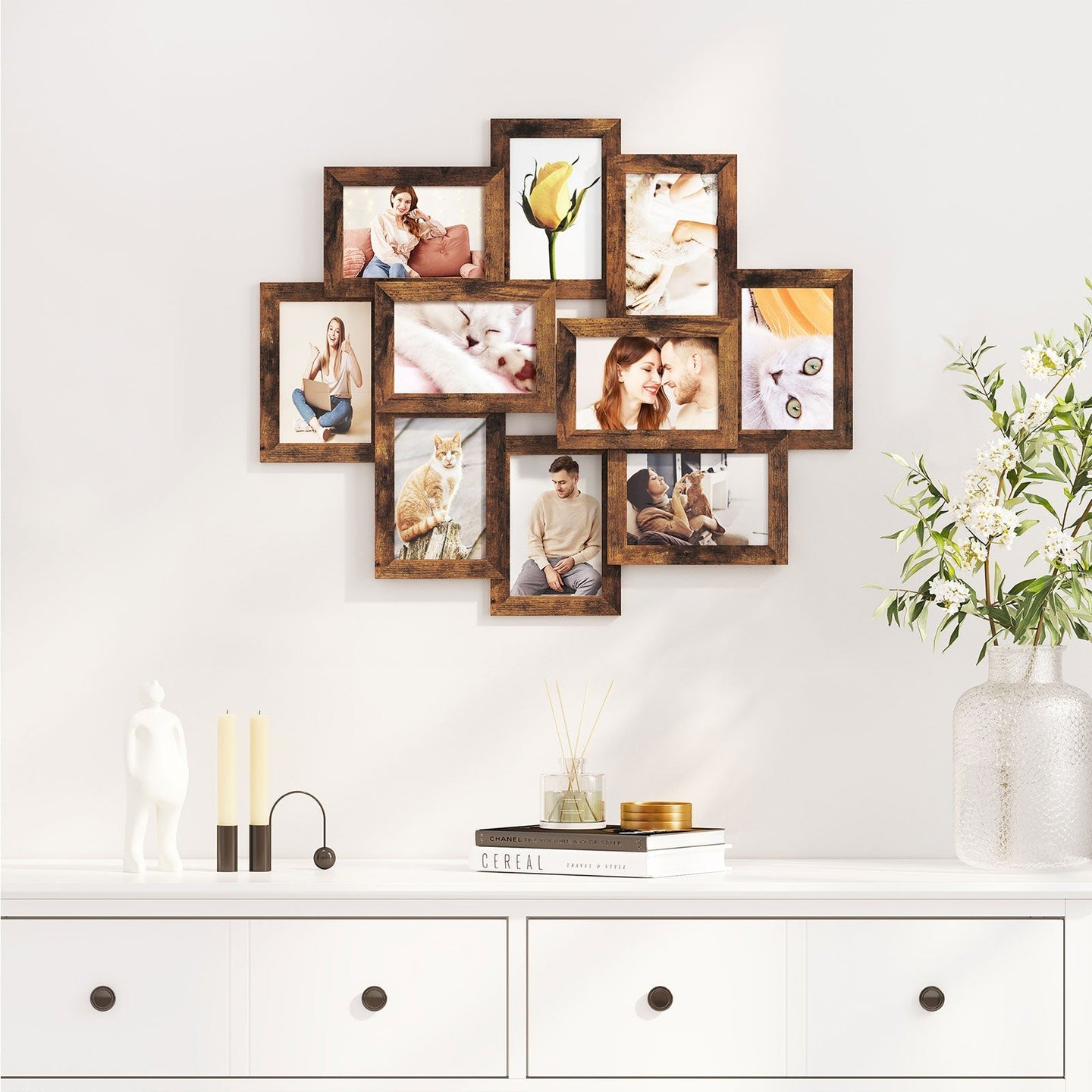 Collage Picture Frames - MDF - White - Wall Mounted for 10 Photos (4x6)