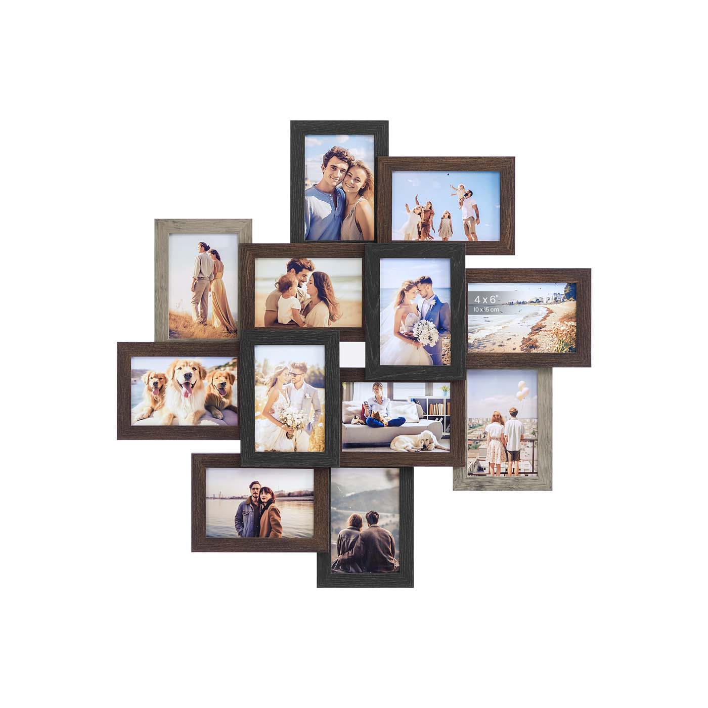 Picture Frame Collage - Holds 12 Photos - Clear Glass - Black