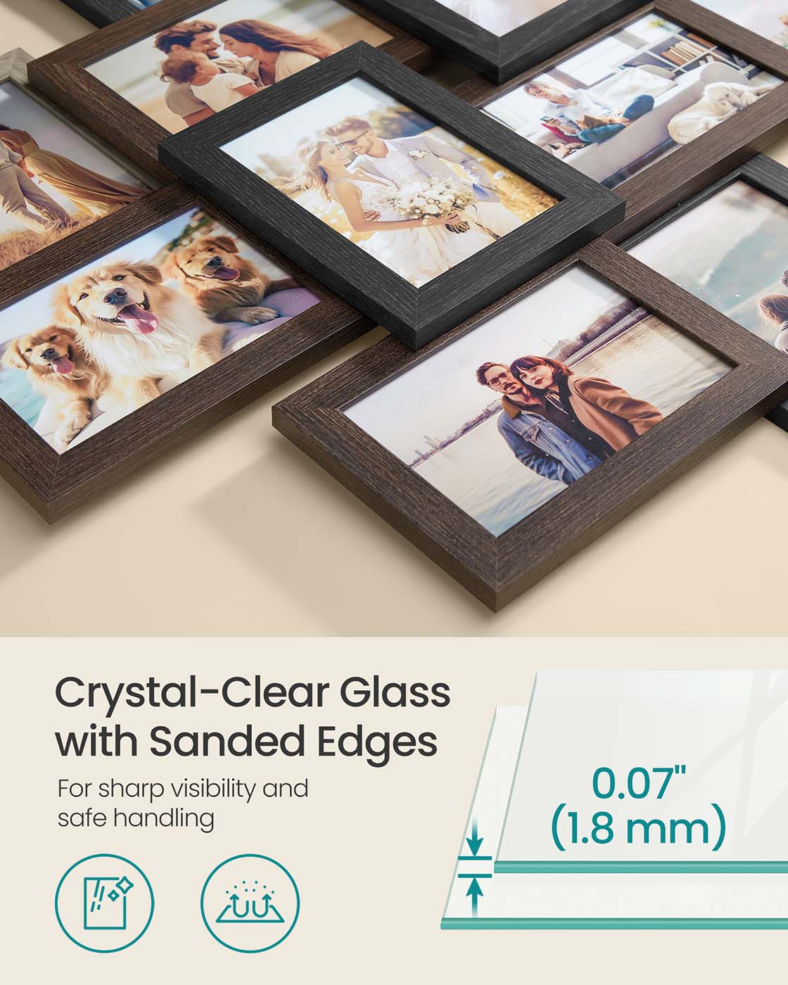 Picture Frame Collage - Holds 12 Photos - Clear Glass - Black
