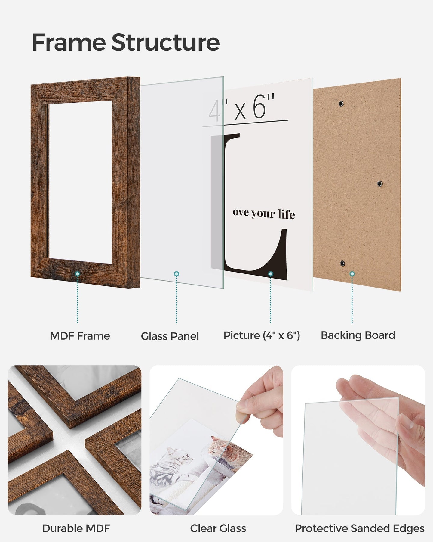 Wall Collage Picture Frames - For 12 Photos - Clear Glass - Assembly Required
