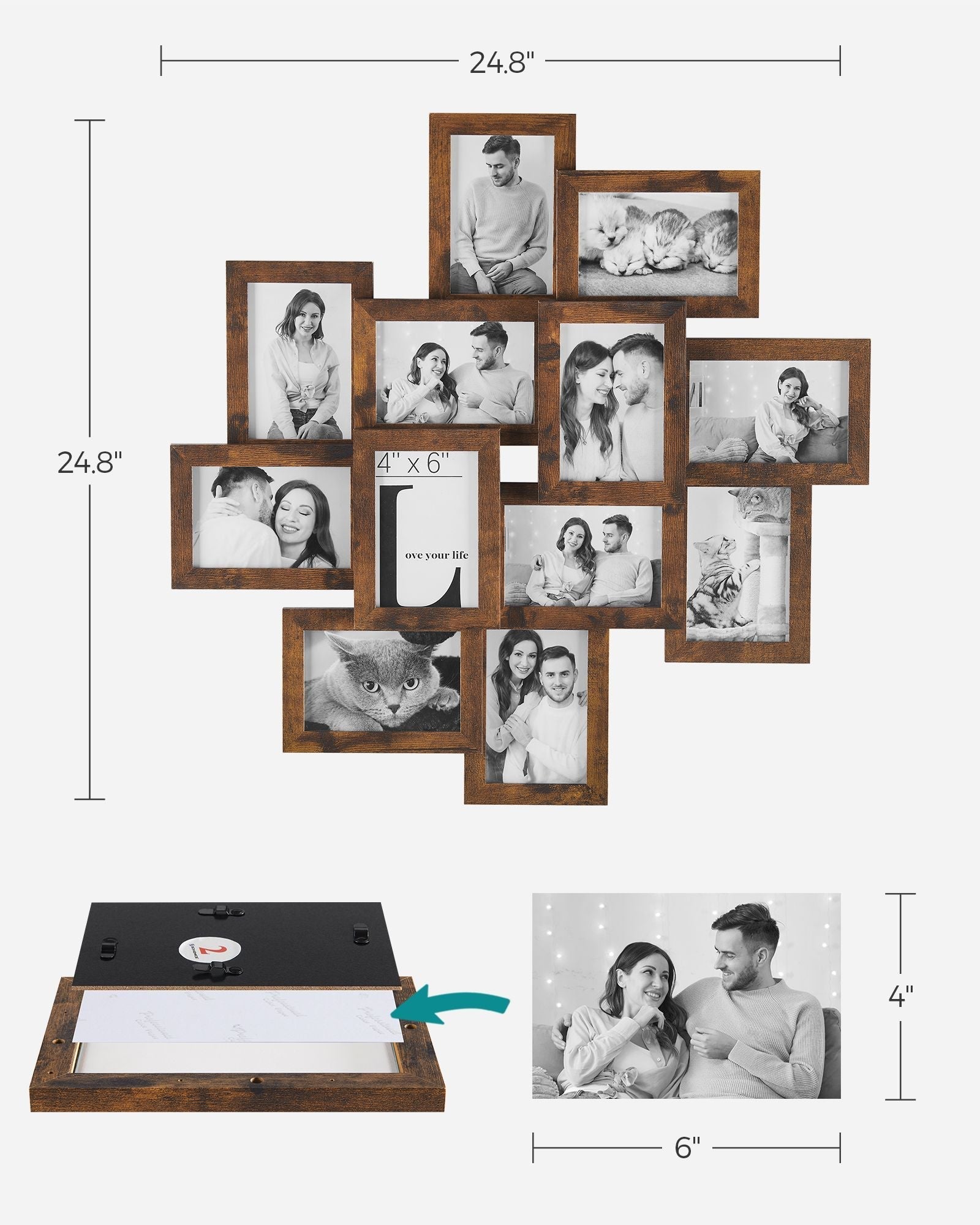 Wall Collage Picture Frames - For 12 Photos - Clear Glass - Assembly Required