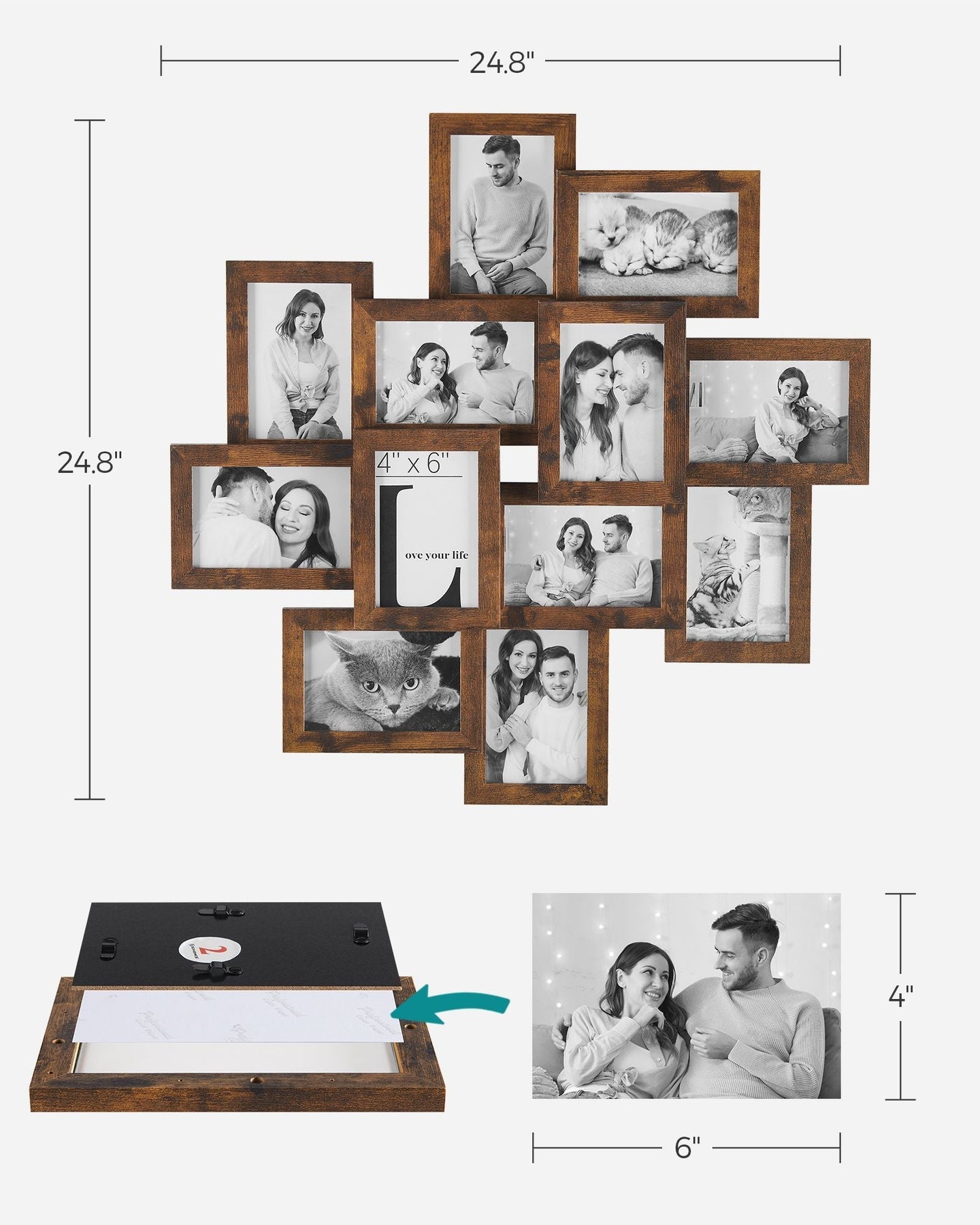 Wall Collage Picture Frames - For 12 Photos - Clear Glass - Assembly Required