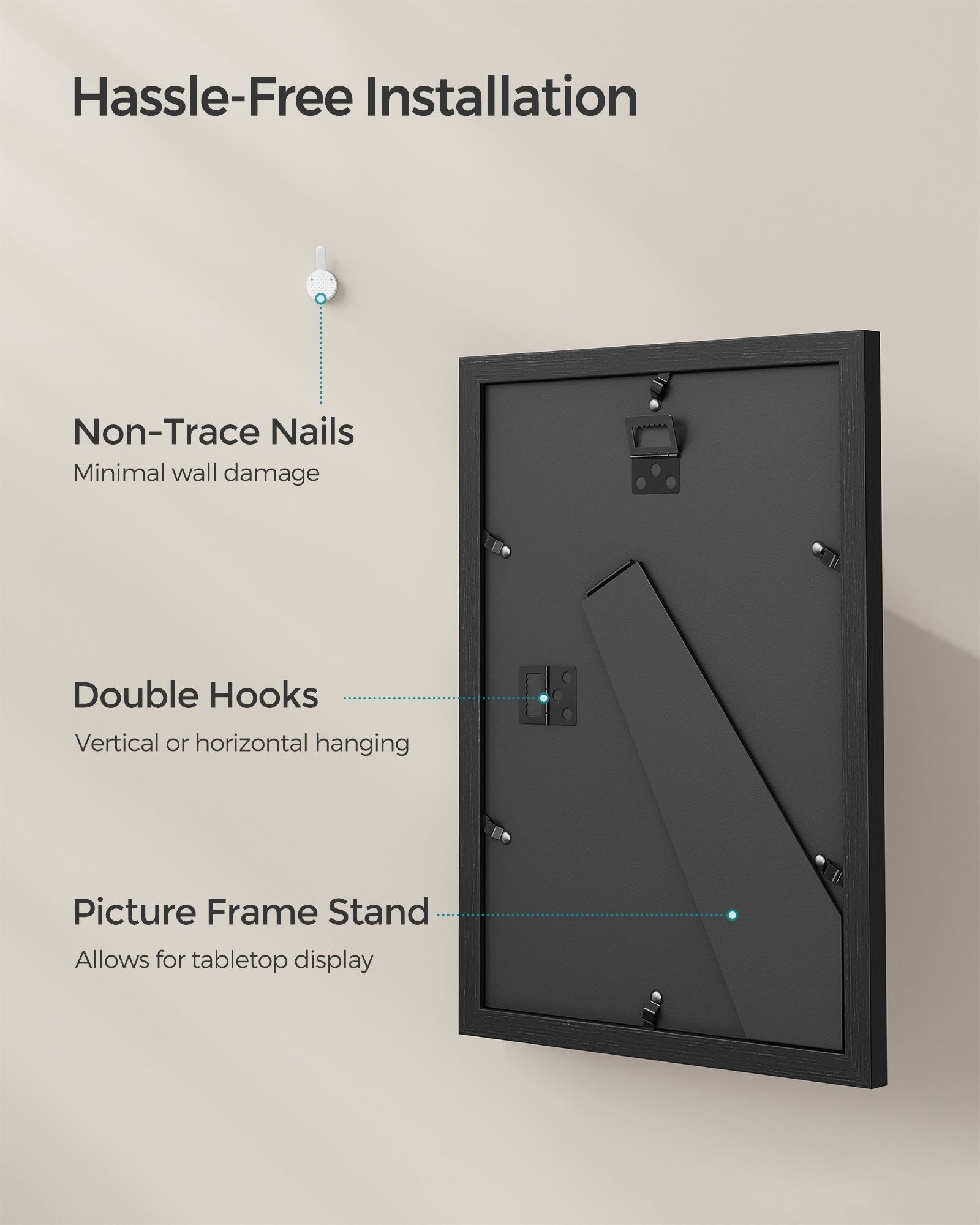 A4 Multi Photo Frame - Wood - Ash Black - Includes 3 Mats and Non-Trace Nails