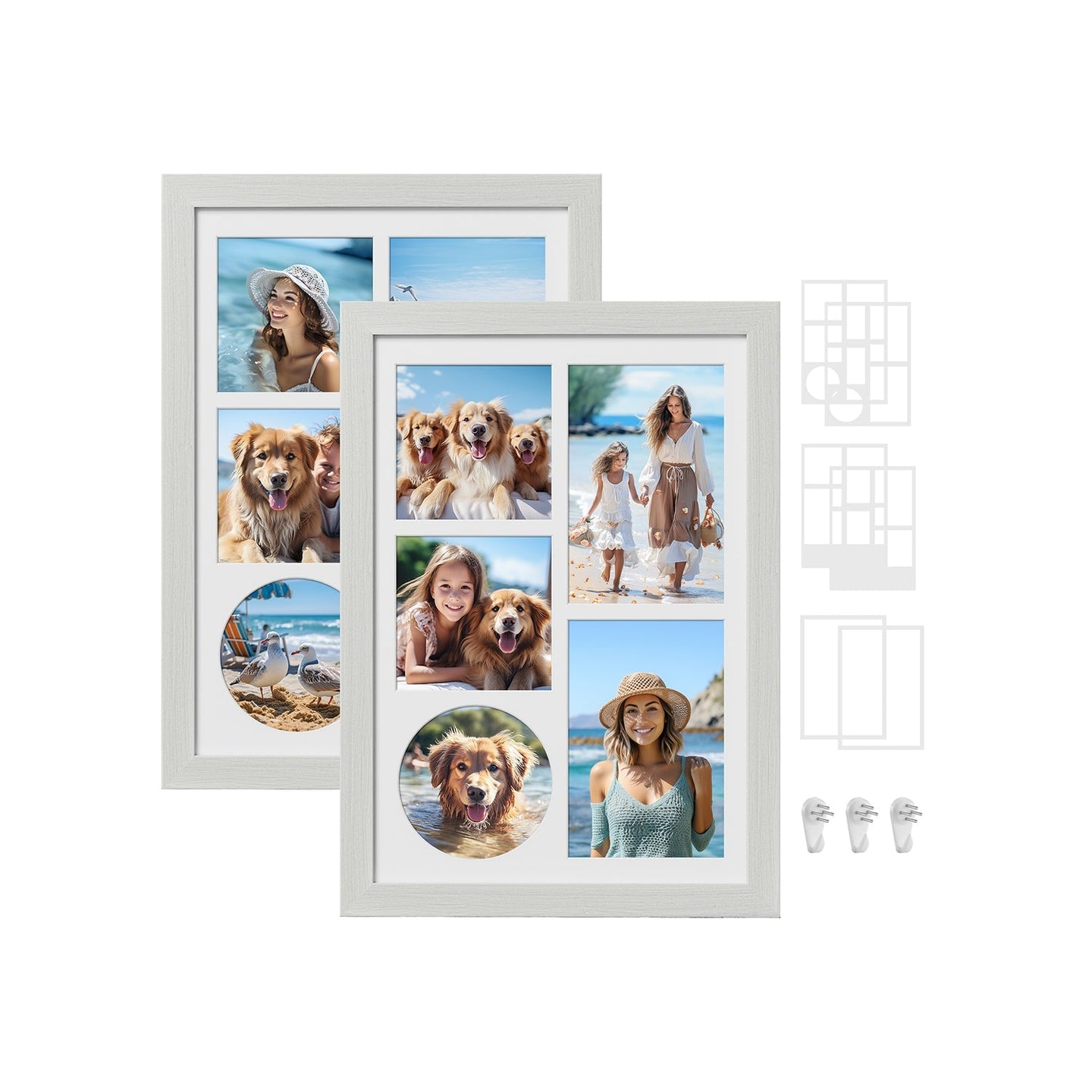 Set of 2 Rustic White Photo Frames - Wood - Adjustable for A4