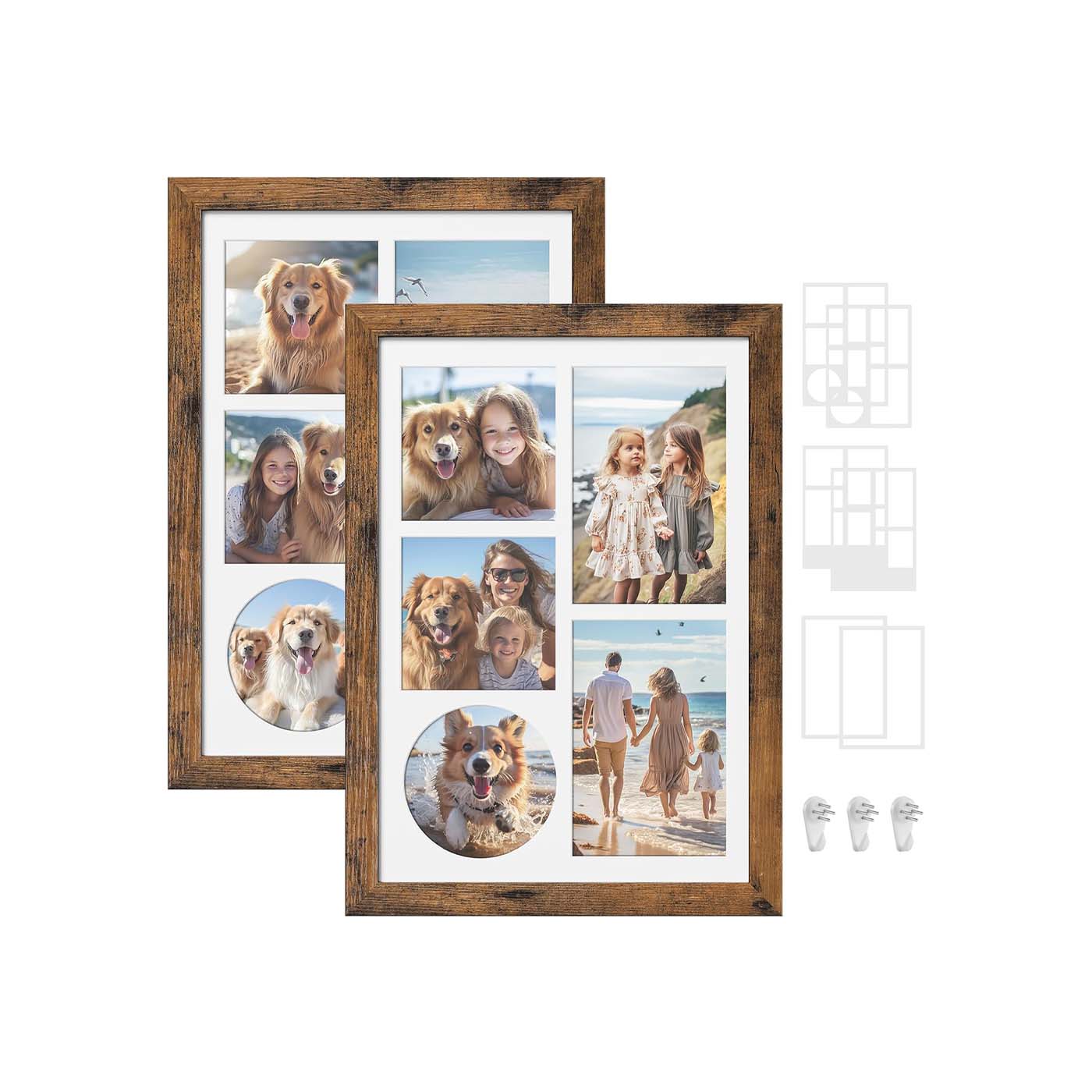 A4 Collage Picture Frame - Wood - Black - Includes 6 Mats and Shadow Box with Push Pins