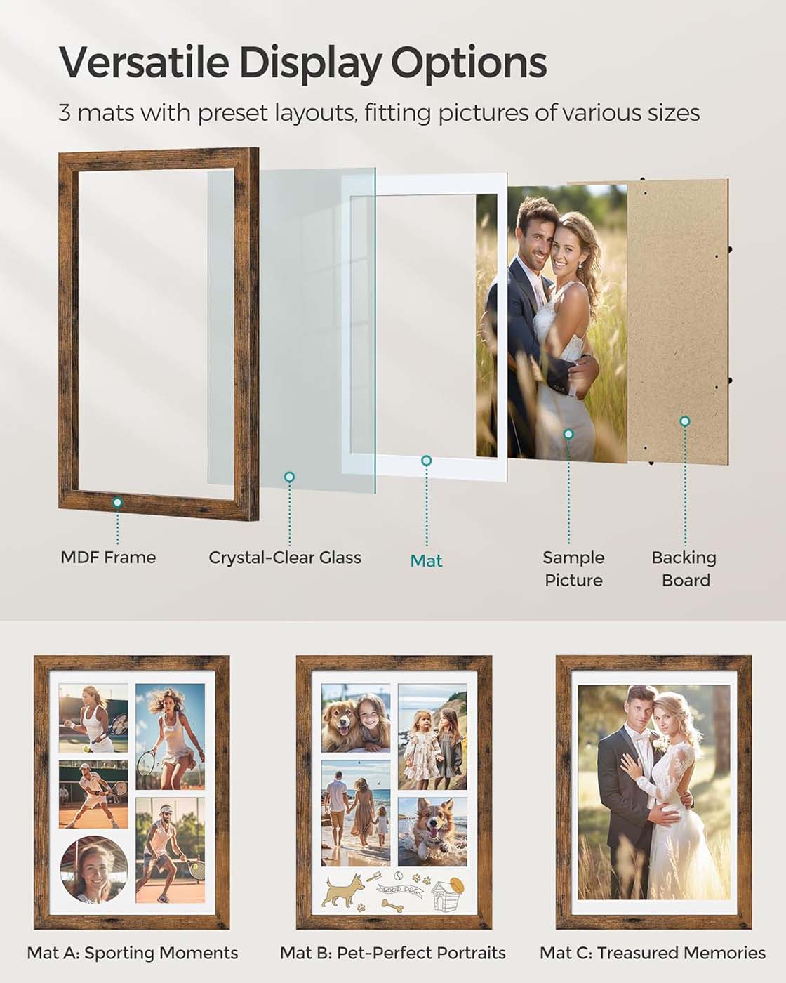 A4 Collage Picture Frame - Wood - Black - Includes 6 Mats and Shadow Box with Push Pins