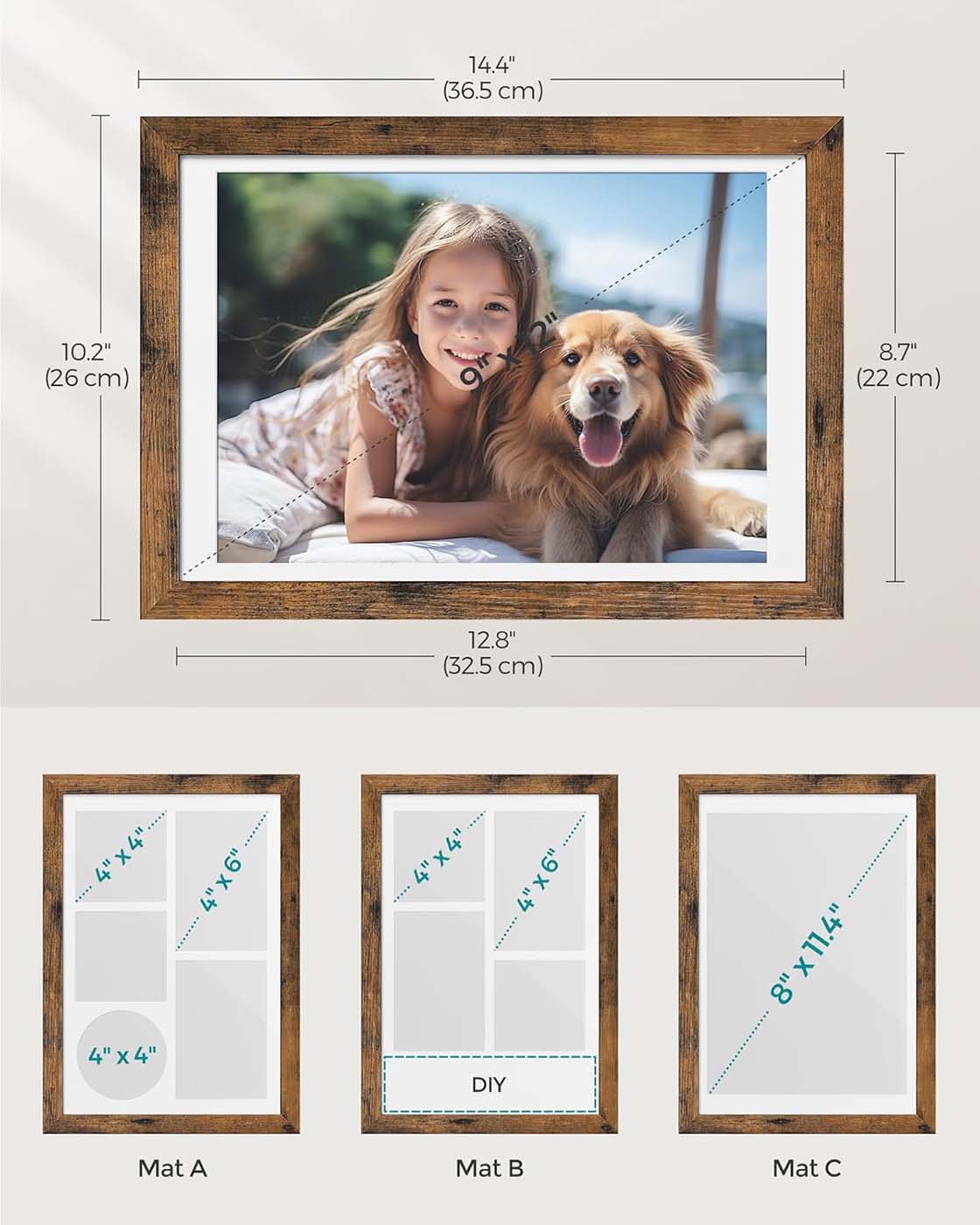 A4 Collage Picture Frame - Wood - Black - Includes 6 Mats and Shadow Box with Push Pins