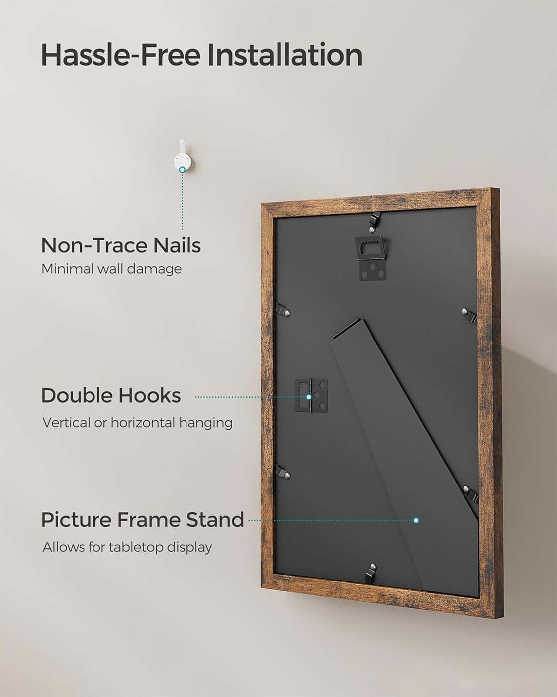 A4 Collage Picture Frame - Wood - Black - Includes 6 Mats and Shadow Box with Push Pins