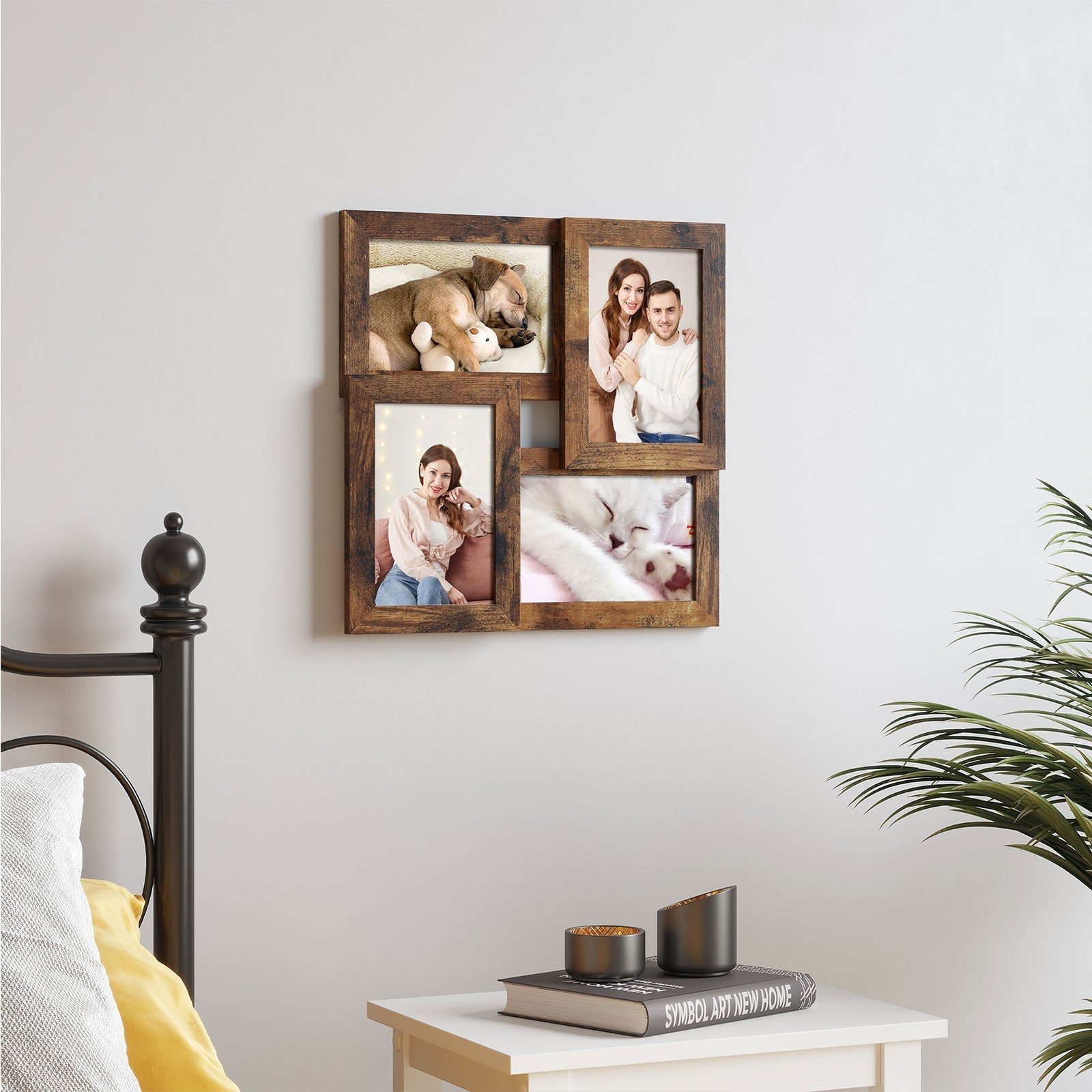 Collage Picture Frames - Wood Grain - Rustic Brown - Wall Mounted Display for 4x6 Photos
