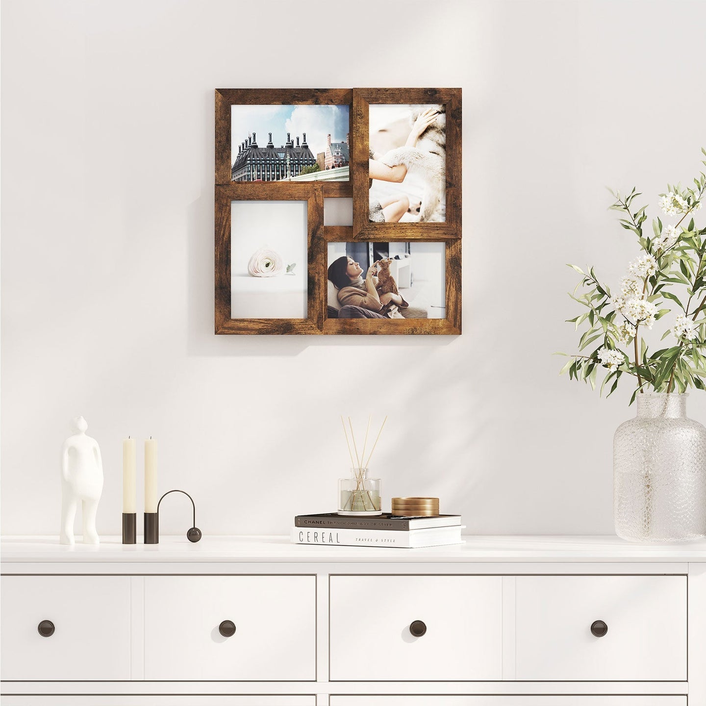 Collage Picture Frames - Wood Grain - Rustic Brown - Wall Mounted Display for 4x6 Photos