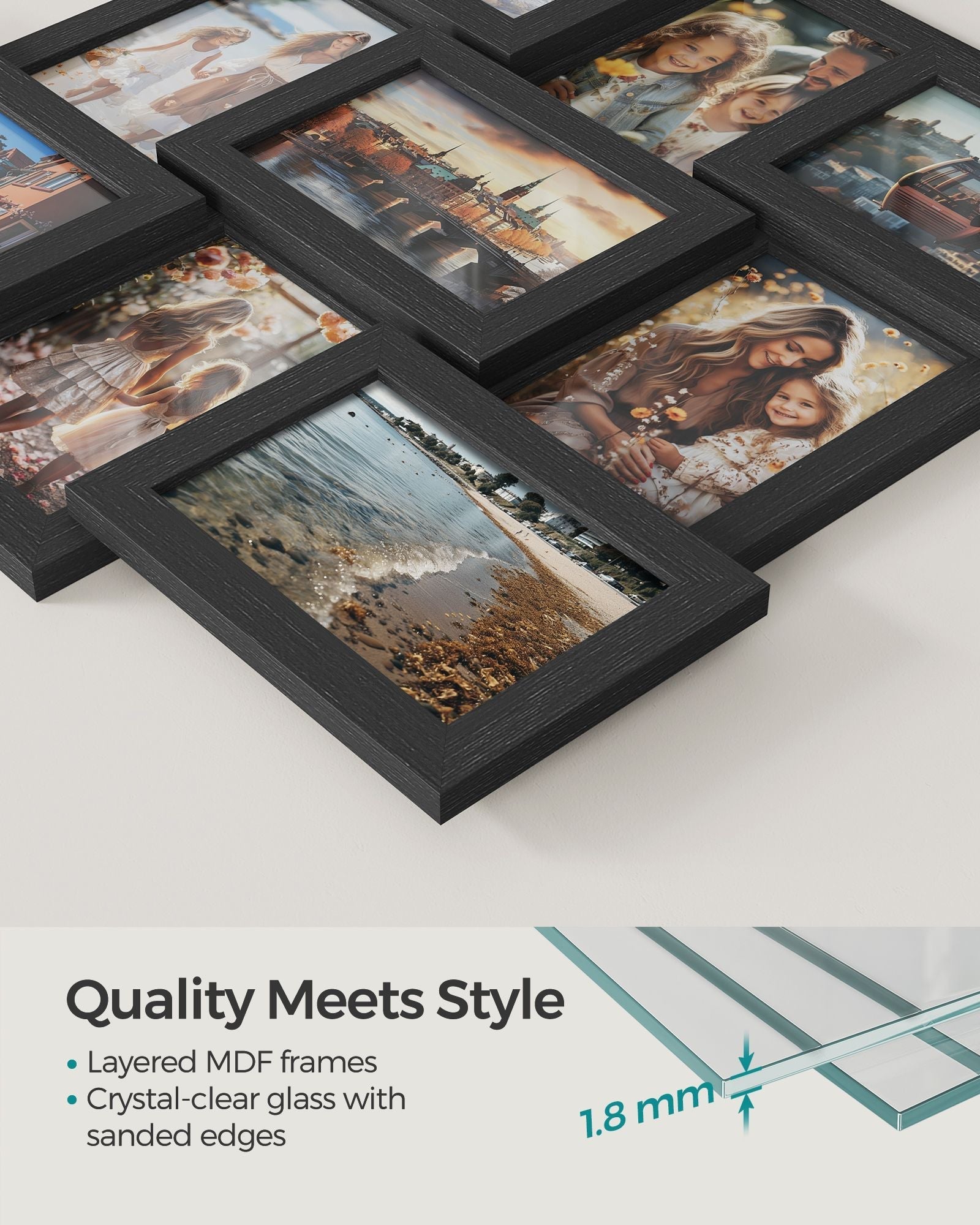 Collage Picture Frame - MDF - White - Wall Mounted for 9 Photos (4x6 inch)