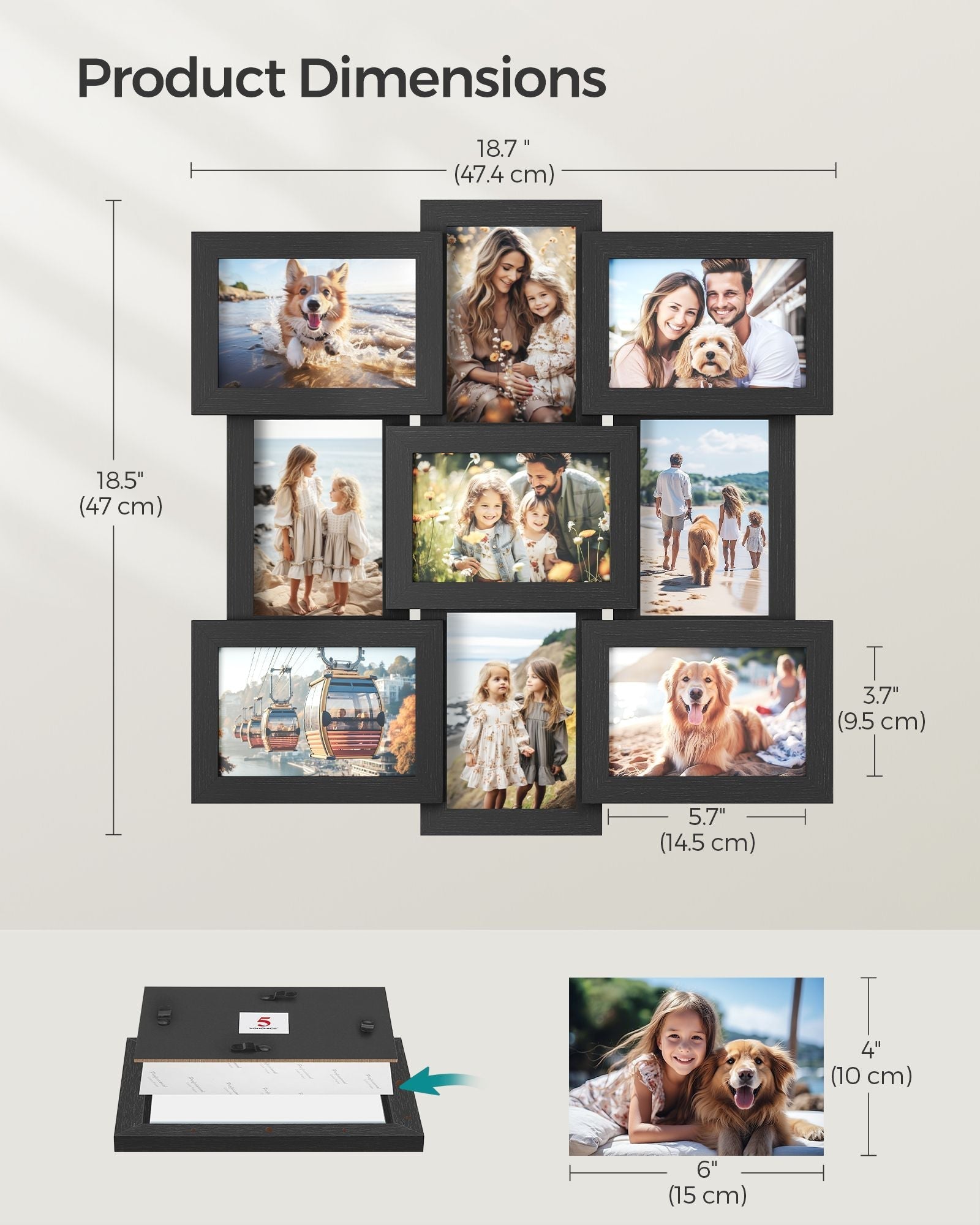 Collage Picture Frame - MDF - White - Wall Mounted for 9 Photos (4x6 inch)