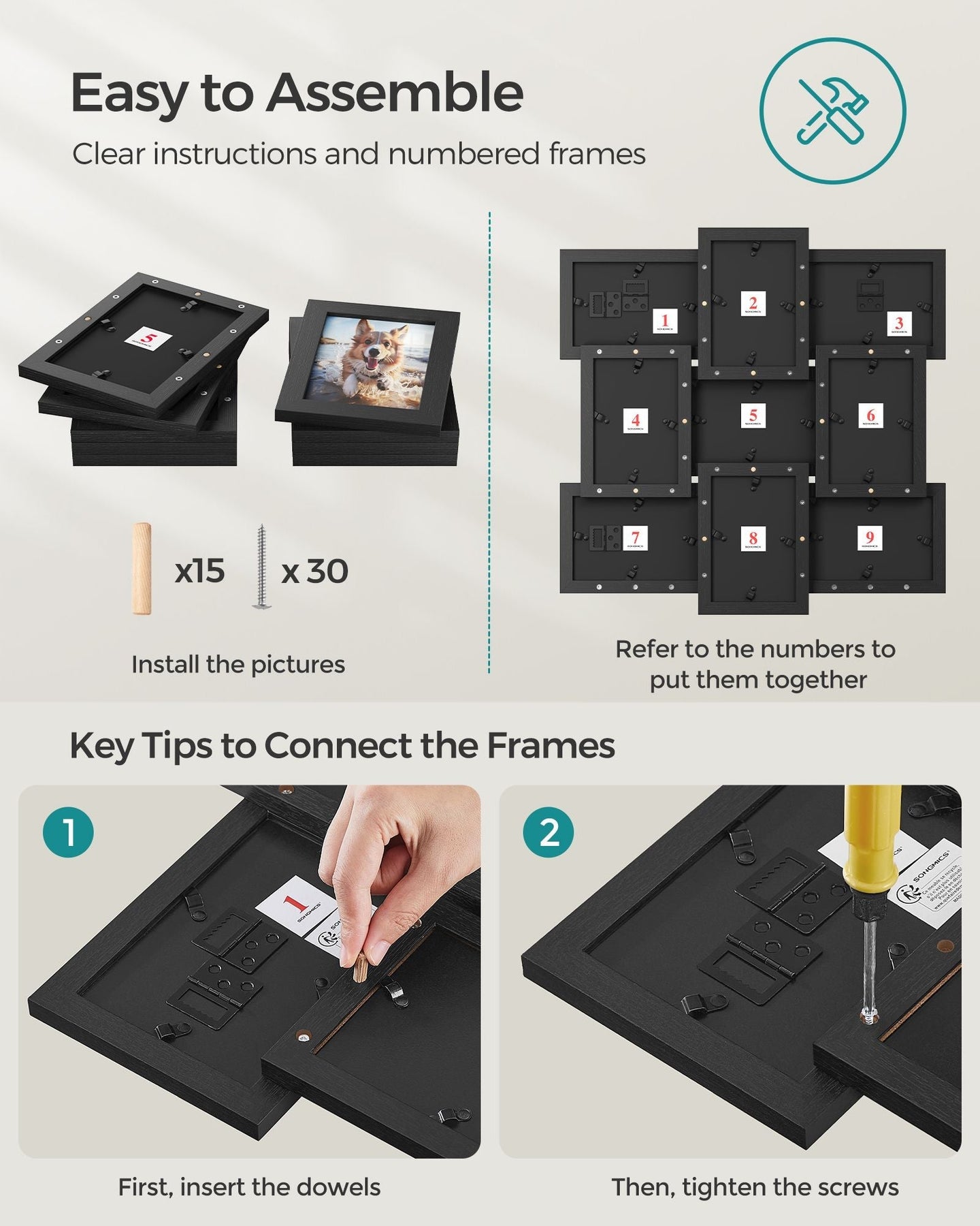 Collage Picture Frame - MDF - White - Wall Mounted for 9 Photos (4x6 inch)