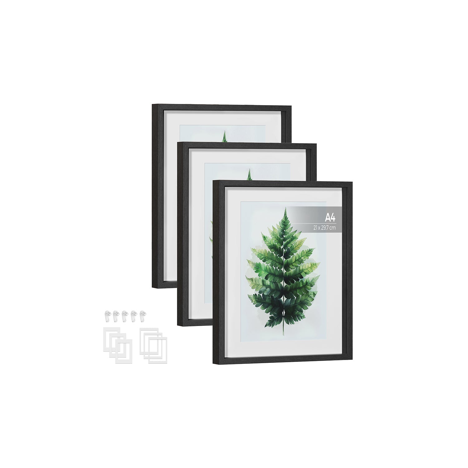 Set of 3 Gallery Photo Frames - MDF - Ash Black - For Wall or Table Display