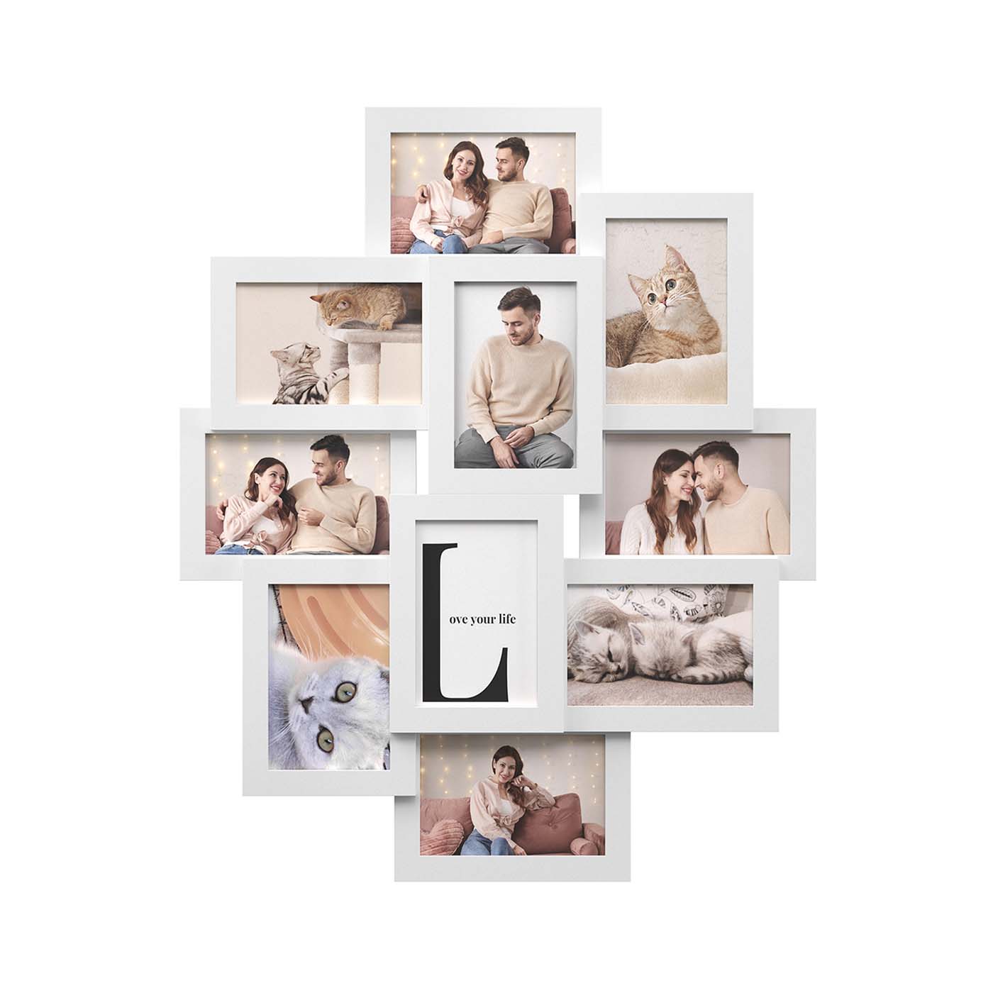 Photo Frame Collage - MDF - White - Wall-Mounted for 10 Photos (4" x 6")
