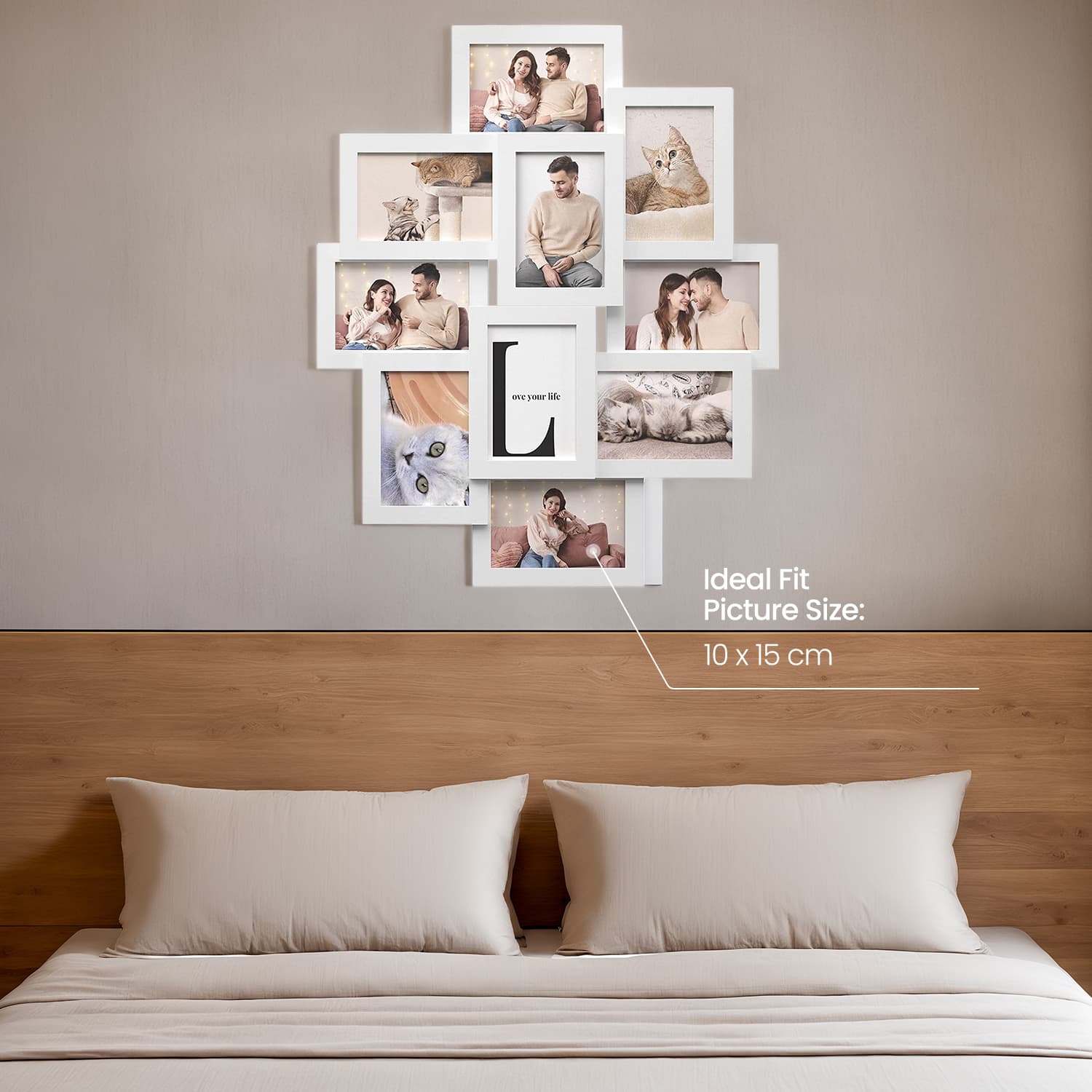 Collage Picture Frame - MDF - Cloud White - 10-Opening for Wall Decor