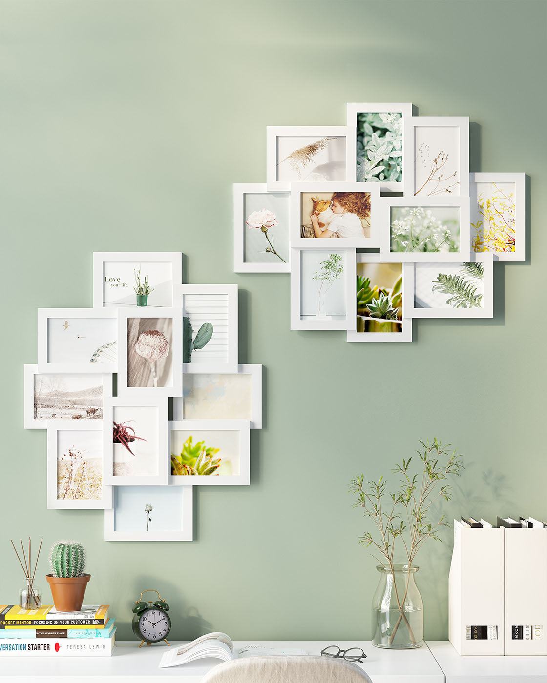 Photo Frame Collage - MDF - White - Wall-Mounted for 10 Photos (4" x 6")