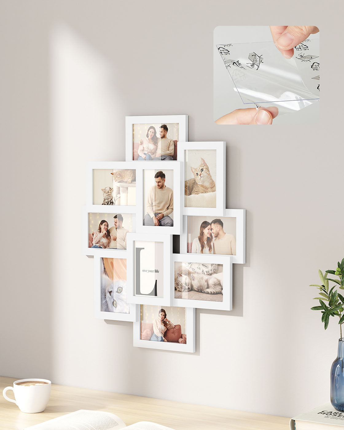 Photo Frame Collage - MDF - White - Wall-Mounted for 10 Photos (4" x 6")