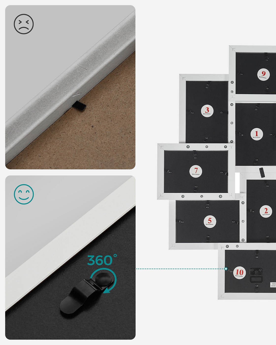 Photo Frame Collage - MDF - White - Wall-Mounted for 10 Photos (4" x 6")