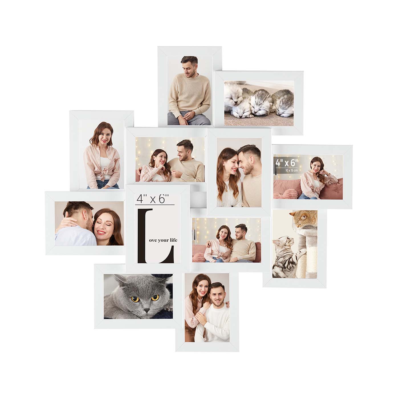 Picture Collage Frame - 12 Photos - White Wood Grain - Wall Mounted