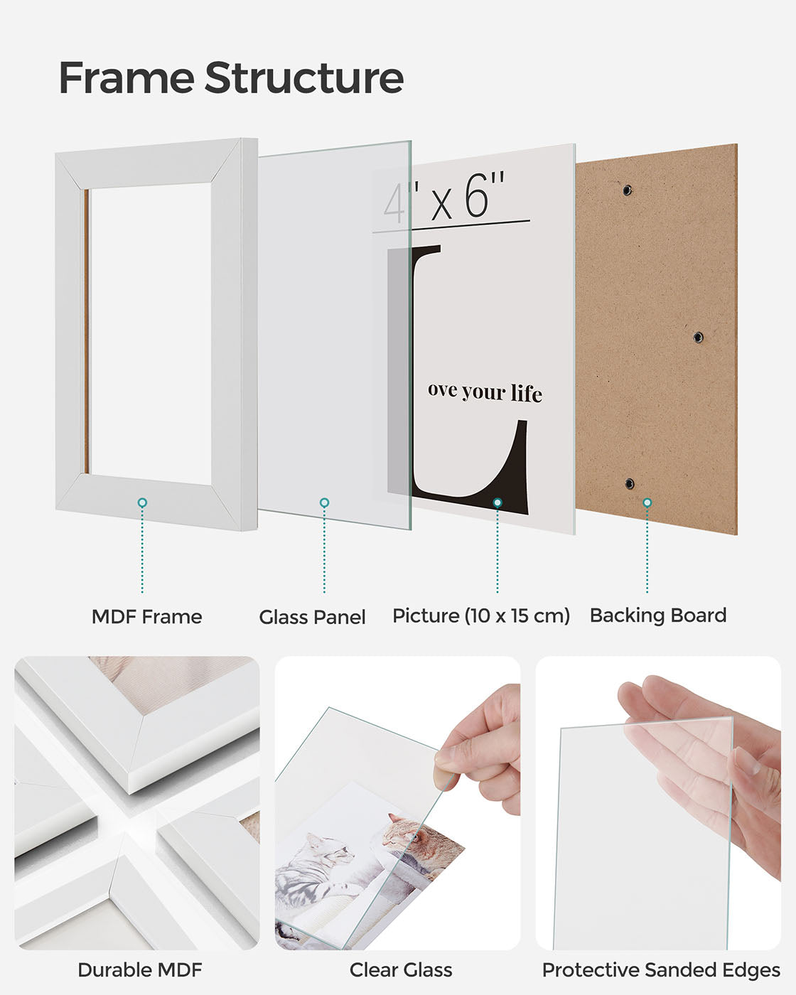 Picture Collage Frame - 12 Photos - White Wood Grain - Wall Mounted