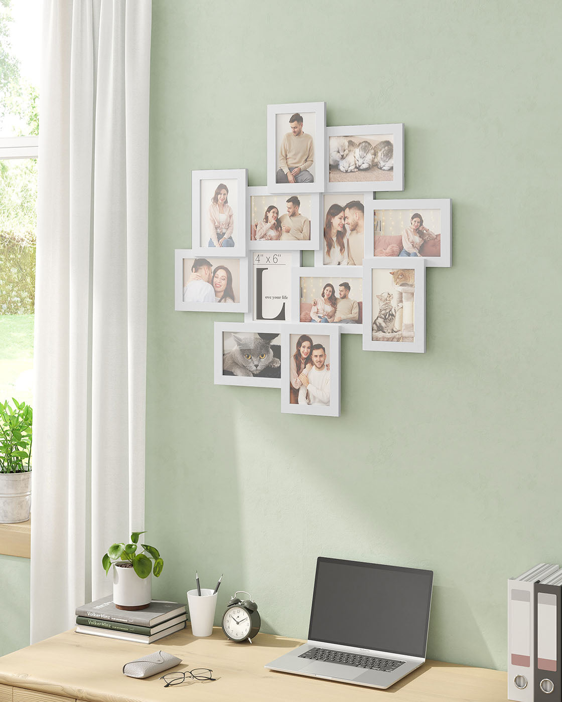 Collage Photo Frame - Glass - Cloud White - 12 Openings for 4x6 Photos