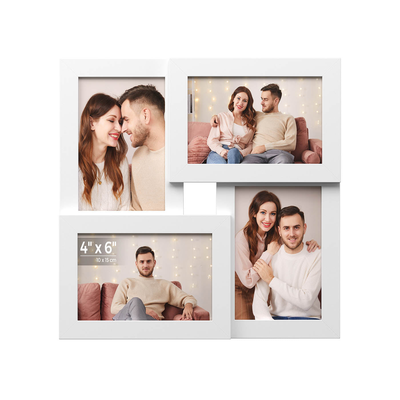 Picture Frame Set - Wood Grain - Black - Wall Mounted Collage for 4 Photos (4" x 6")