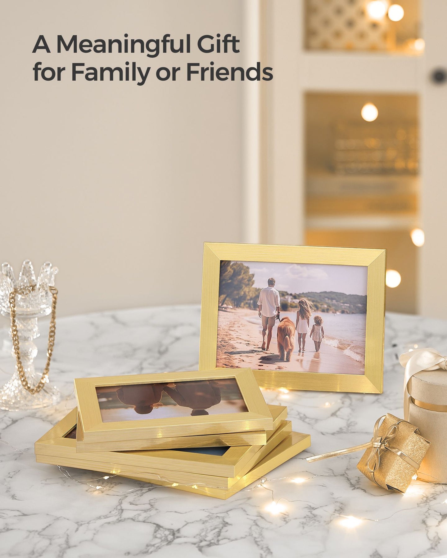 Set of 10 Picture Frames - Pale Gold - Assorted Sizes