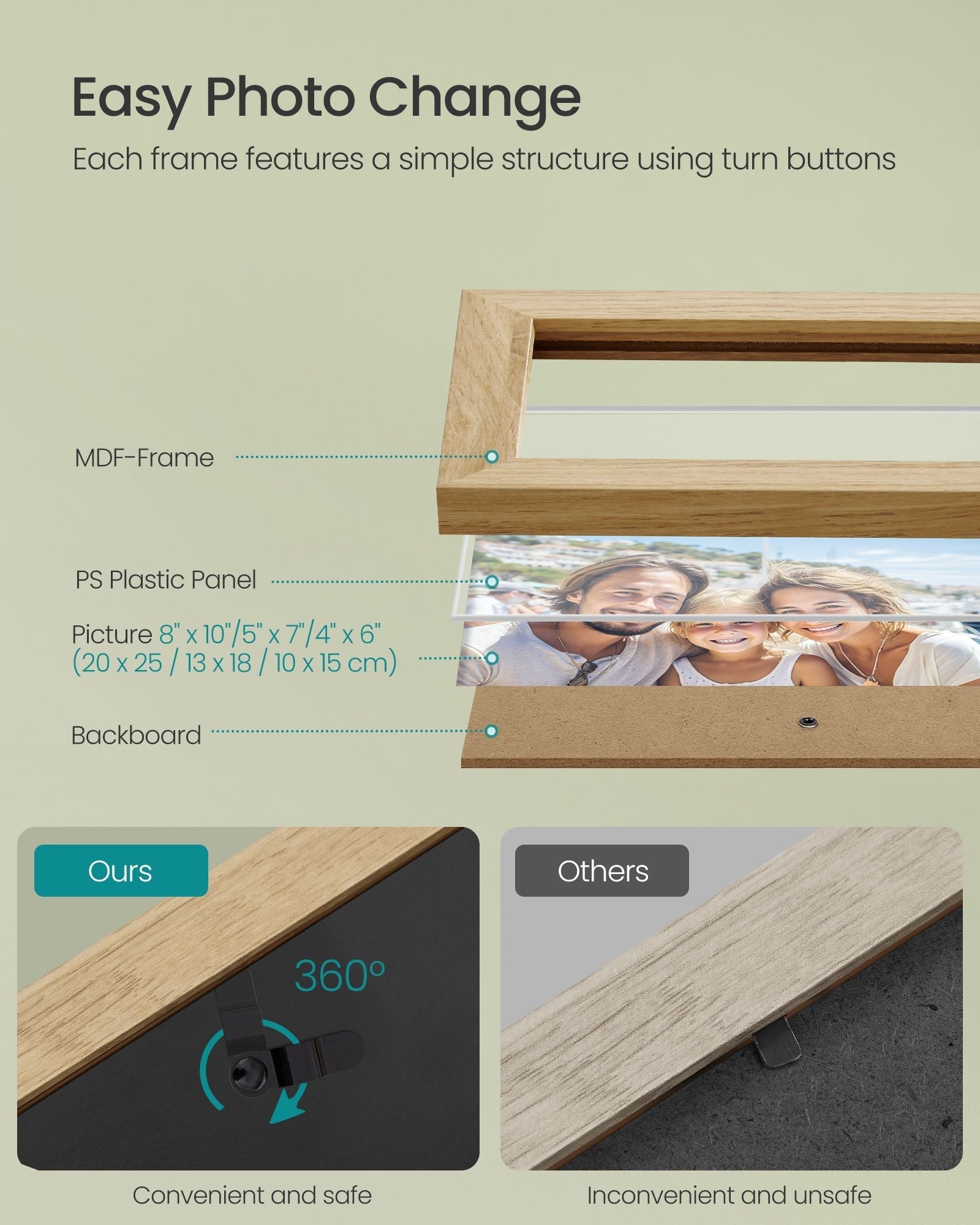 Set of 10 Picture Frames - Plastic - Black - Multiple Sizes for Versatile Display