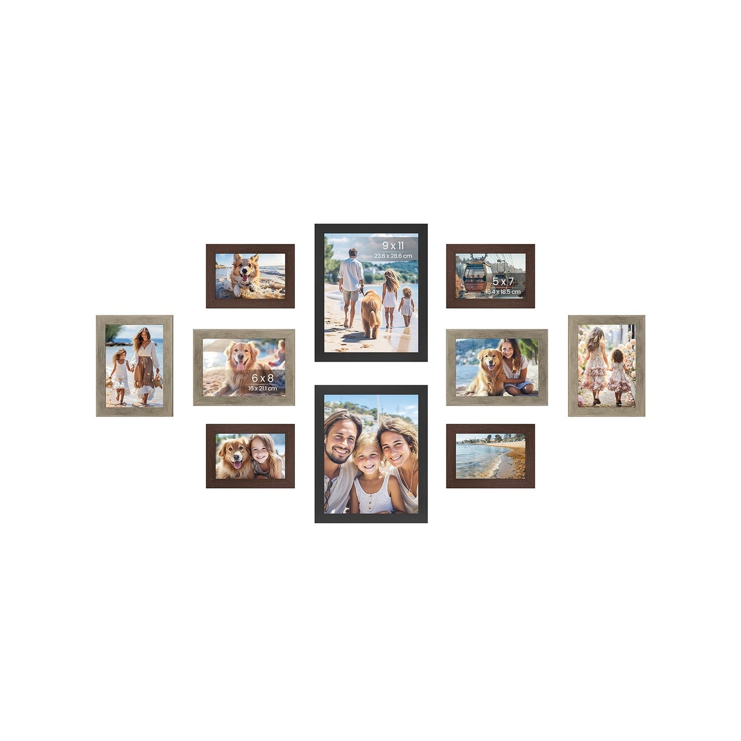 Picture Frame Set - RPF310H - Maroon Brown Heather Greige Ash Black - Set of 10 Various Sizes