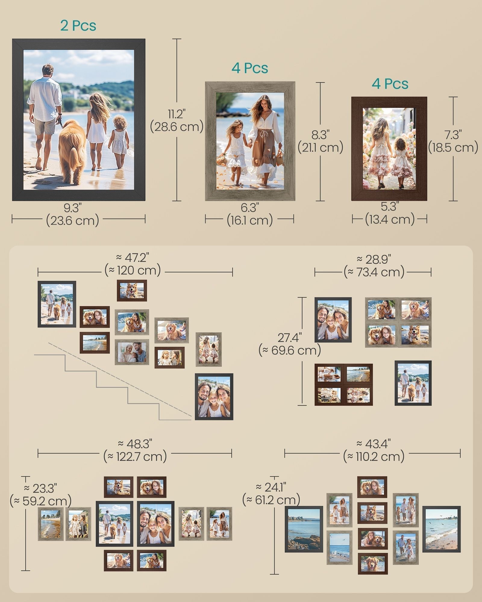 Picture Frame Set - RPF310H - Maroon Brown Heather Greige Ash Black - Set of 10 Various Sizes