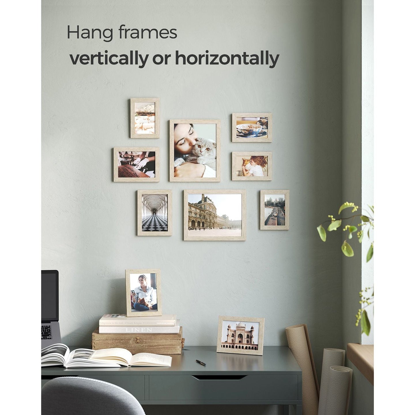 Set of 10 Photo Frames - Plastic - Black - Assorted Sizes