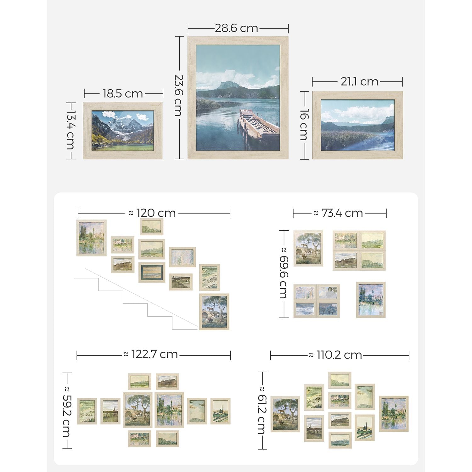 Set of 10 Photo Frames - Plastic - Black - Assorted Sizes