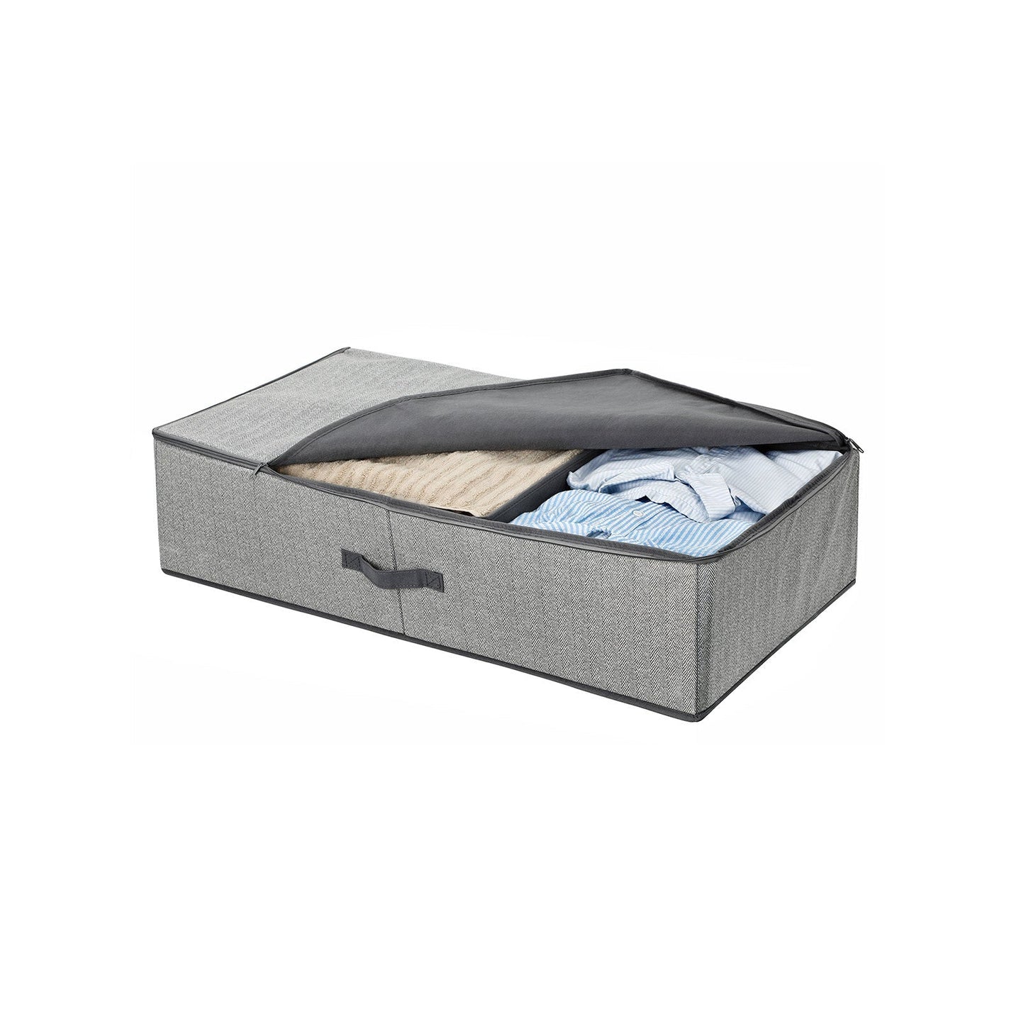 Foldable Underbed Storage Bag - Fabric - Grey - Adjustable Divider for Clothes and Bedding