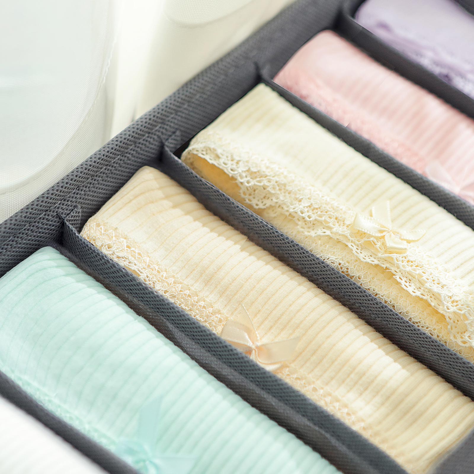 Set of 4 Foldable Drawer Organizers - Non-Woven Fabric - Grey - Space Saving Design for Underwear