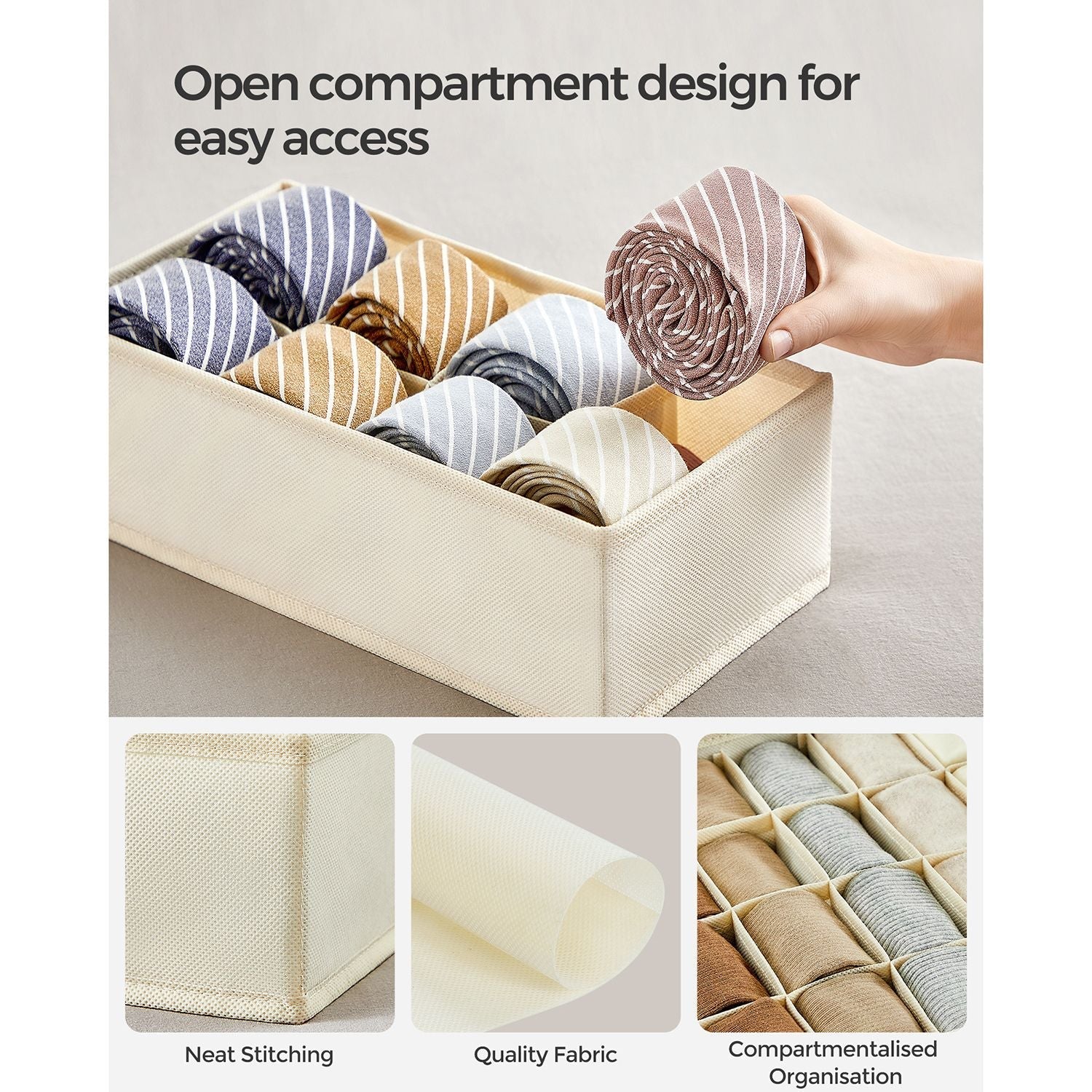 Set of 8 Fabric Underwear Drawer Organisers - Grey - Foldable Design