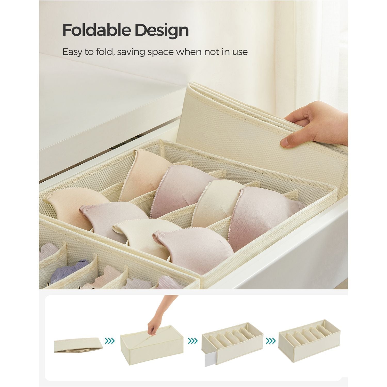 Set of 8 Fabric Underwear Drawer Organisers - Grey - Foldable Design