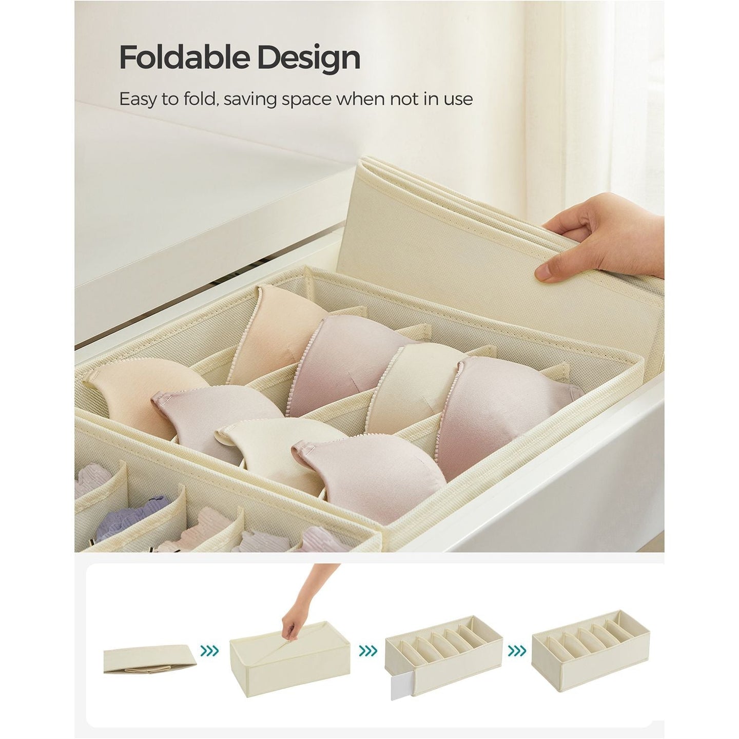 Set of 8 Fabric Underwear Drawer Organisers - Grey - Foldable Design