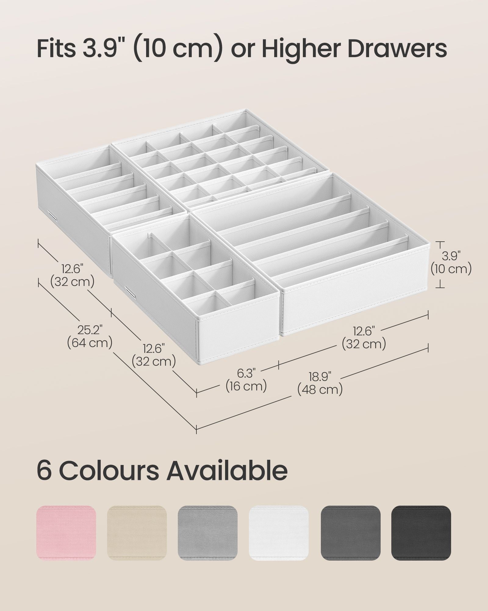 Set of 8 Foldable Fabric Drawer Organisers - Grey - Ideal for Underwear